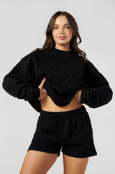 W5129 - Emblem Embossed Crewneck - Black
