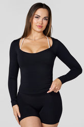W4249 Sweetheart Neck Top - Black