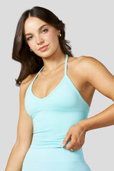 W4347 Pulse Seamless Halter Tank - Aqua