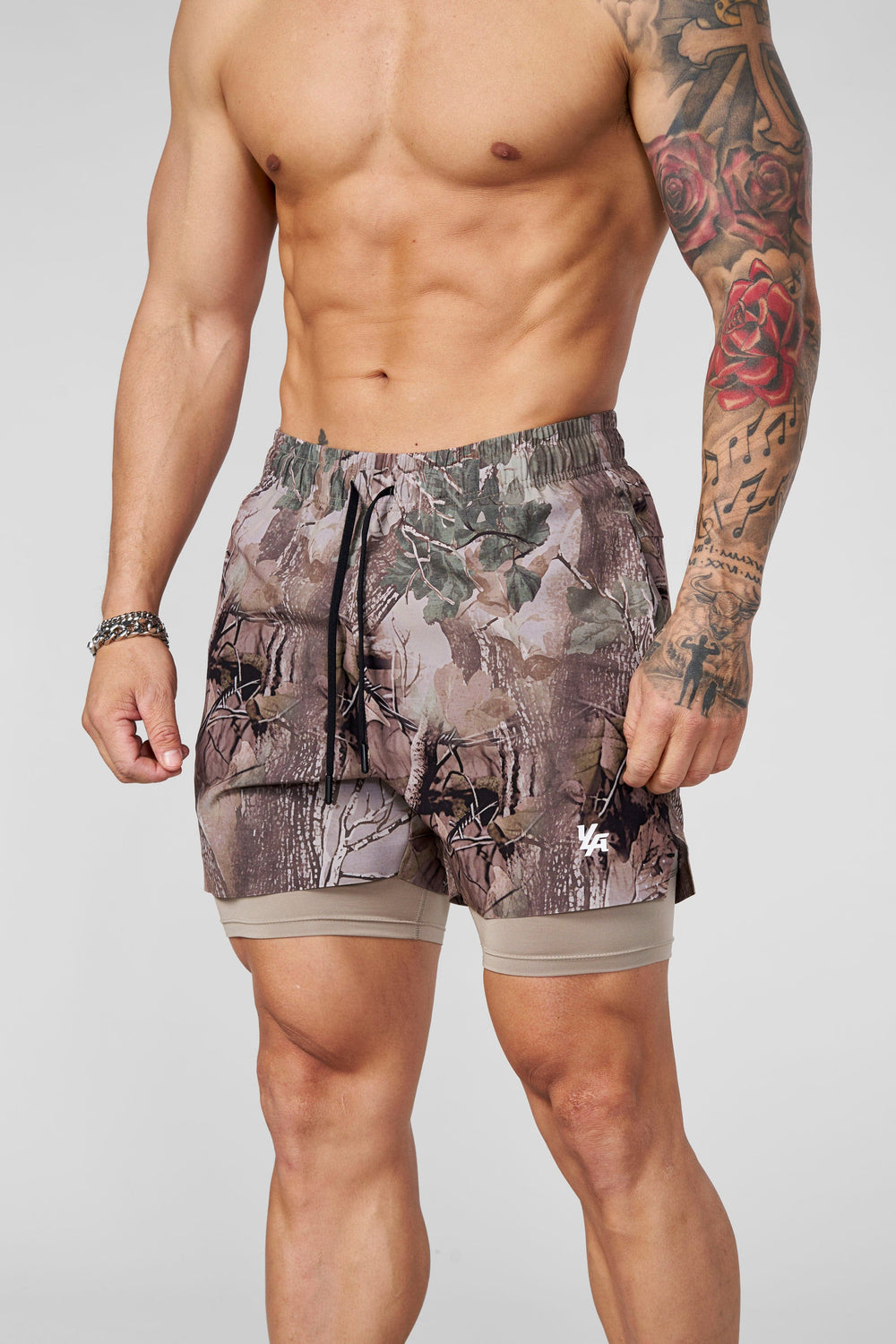 1047 - Camo Compression Shorts - Beige Tree Camo