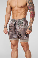 1047 - Camo Compression Shorts - Beige Tree Camo