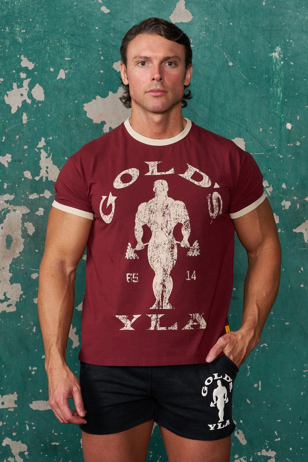 4009 - Golds Gym Ringer Tees - Burgundy