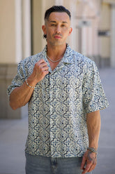 4093 - Mosaic Linen Button-Ups - Cream Mosaic
