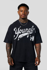 4182 - Distressed Script Tees - Black Wash
