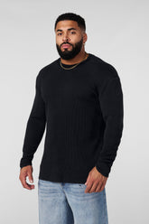 8094 - Tailored Waffle Longsleeves - Black Wash
