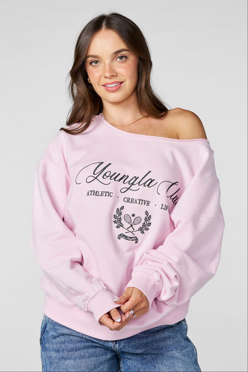 W5158 - Off-shoulder Pullover - Pink