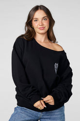 W5158 - Off-shoulder Pullover - Black