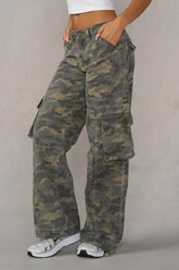 W2132 - Camo Straight Cargo Jeans - Green Faded Camo