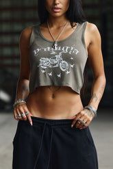 W4119 Crop Graphic tank - Vintage Grey