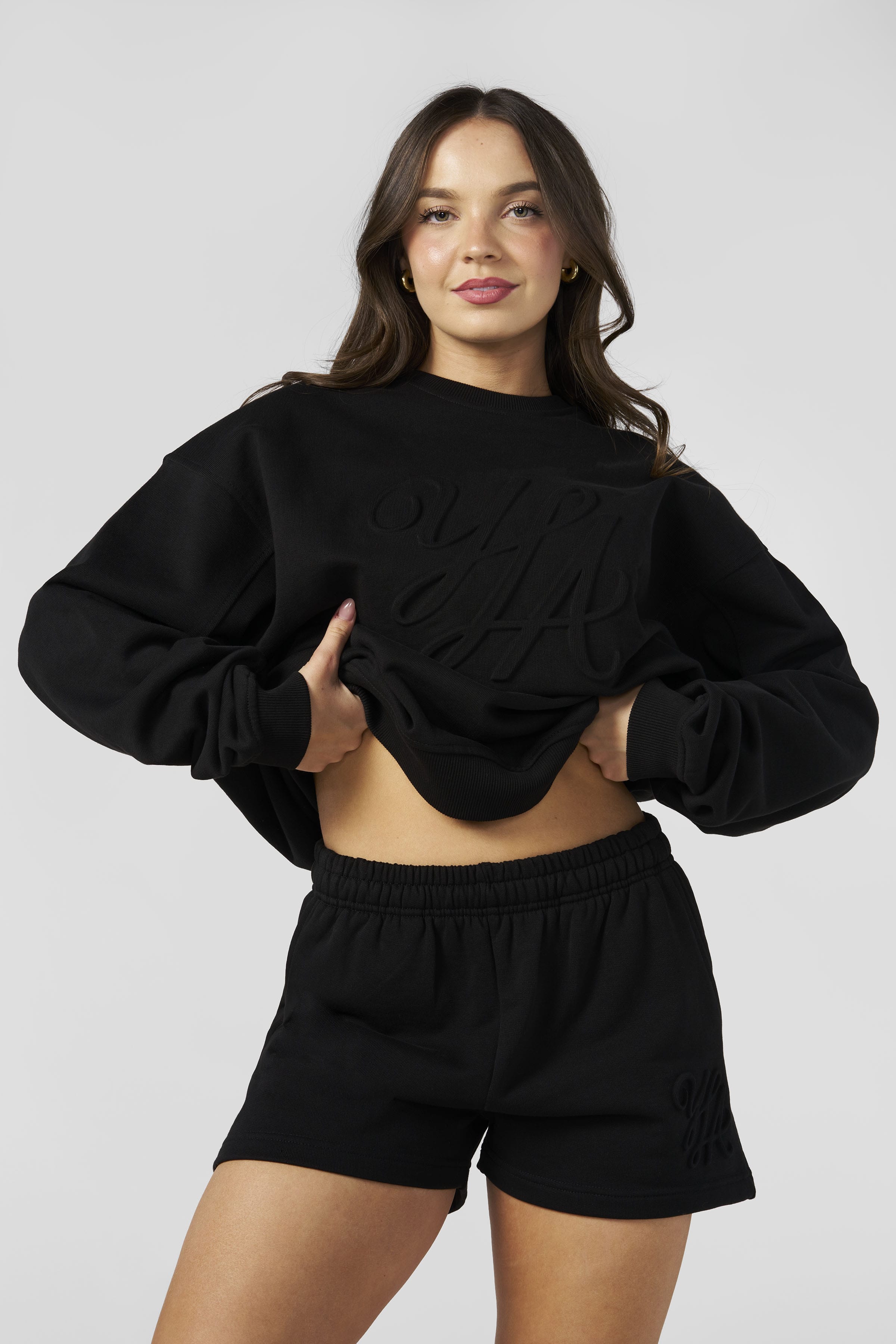 W5129 - Emblem Embossed Crewneck - Black