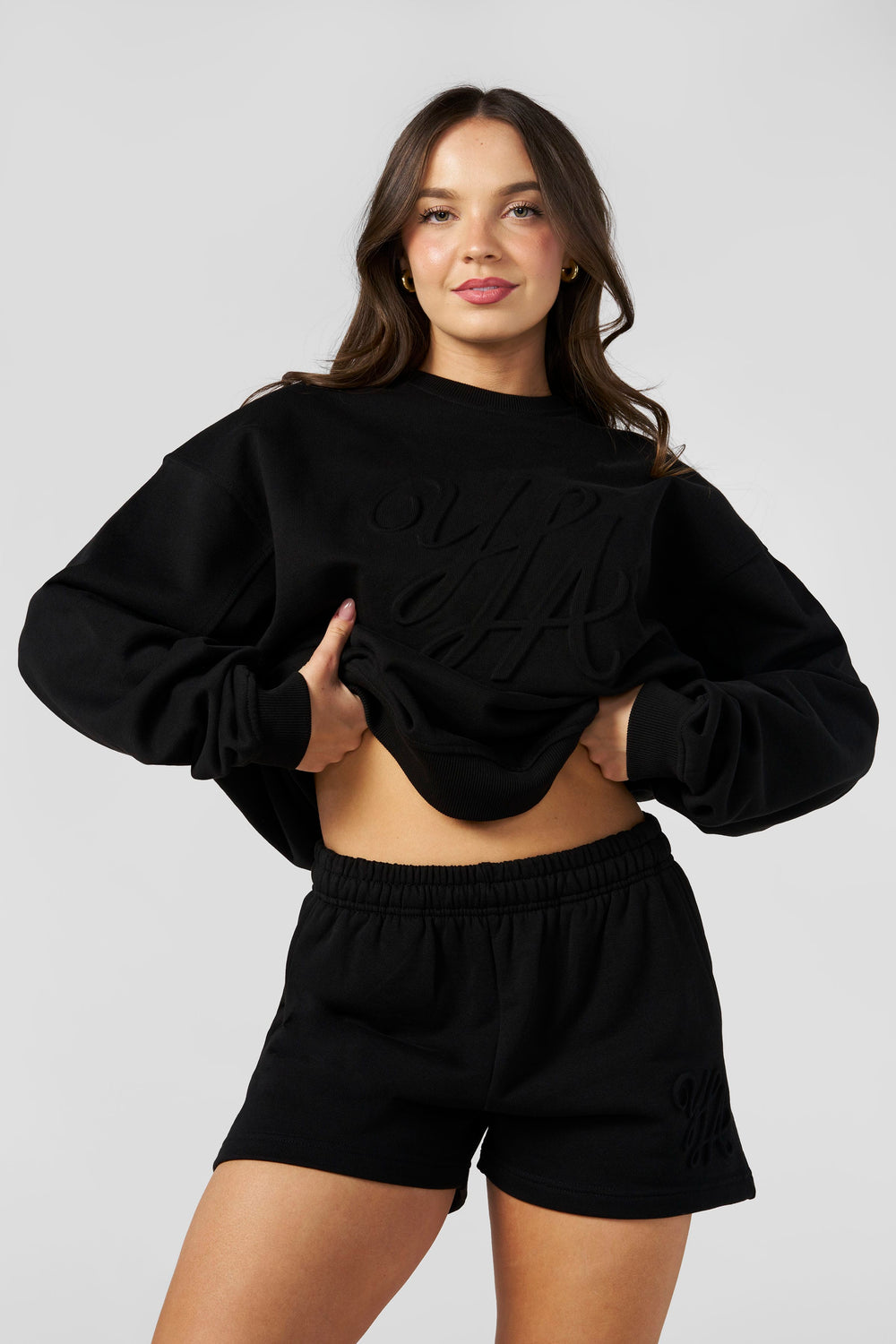W5129 - Emblem Embossed Crewneck - Black