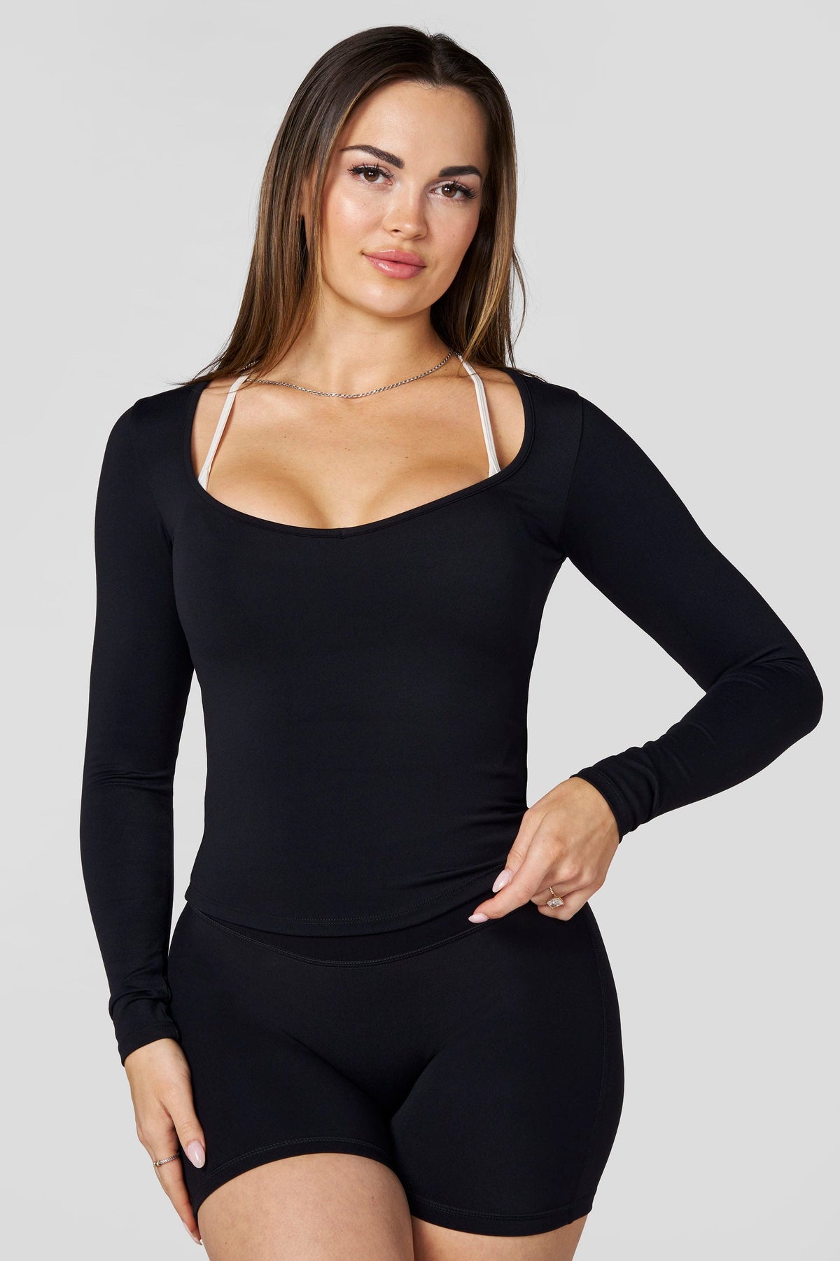 W4249 Sweetheart Neck Top - Black