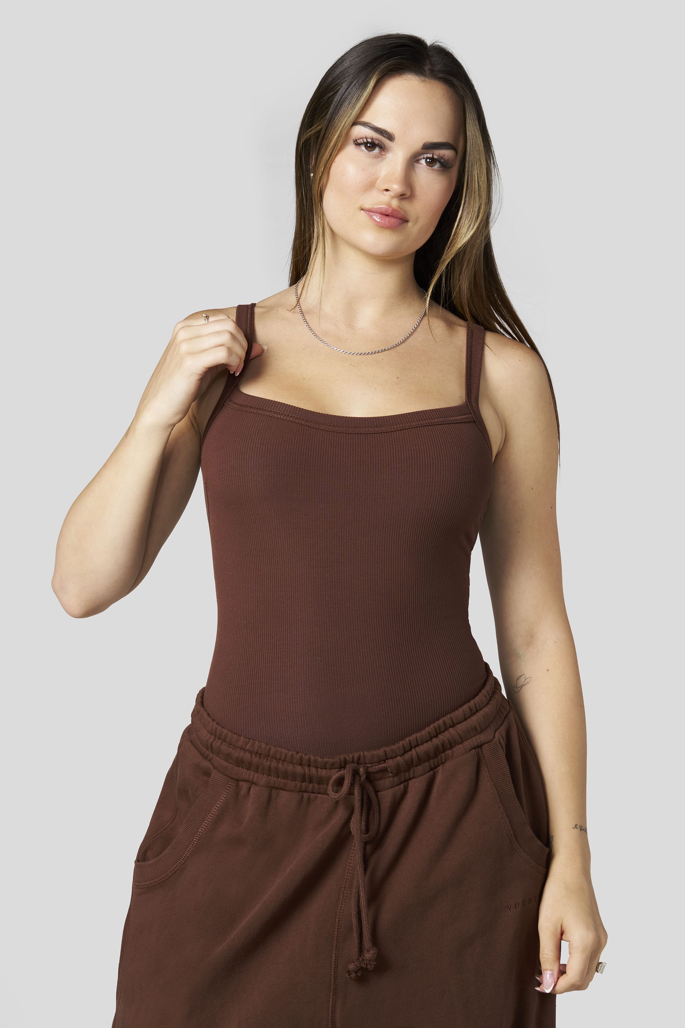 W4208 Ribbed Bodysuit - Brown