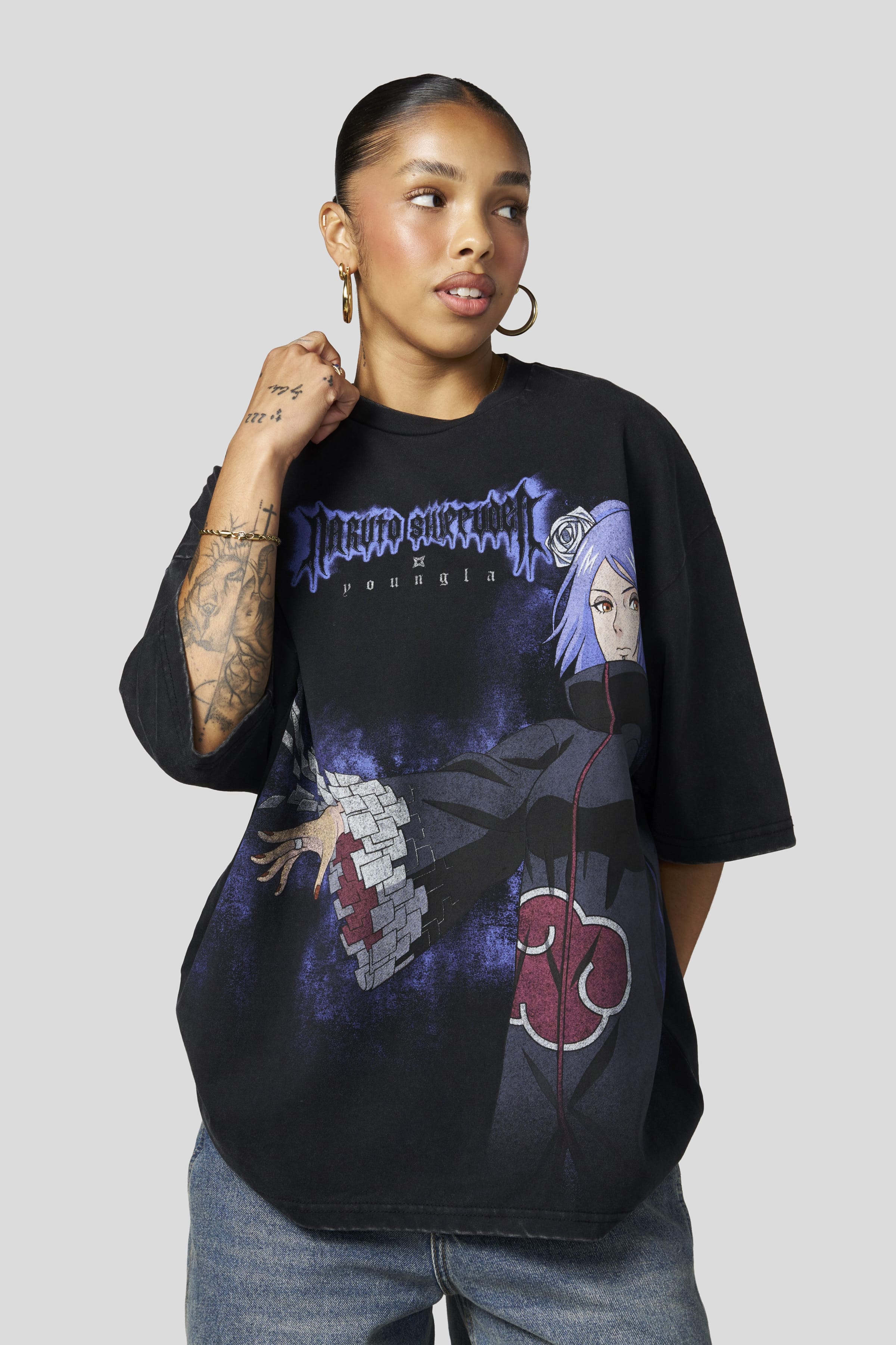 W4360 - Naruto Washed Tee - Washed Black
