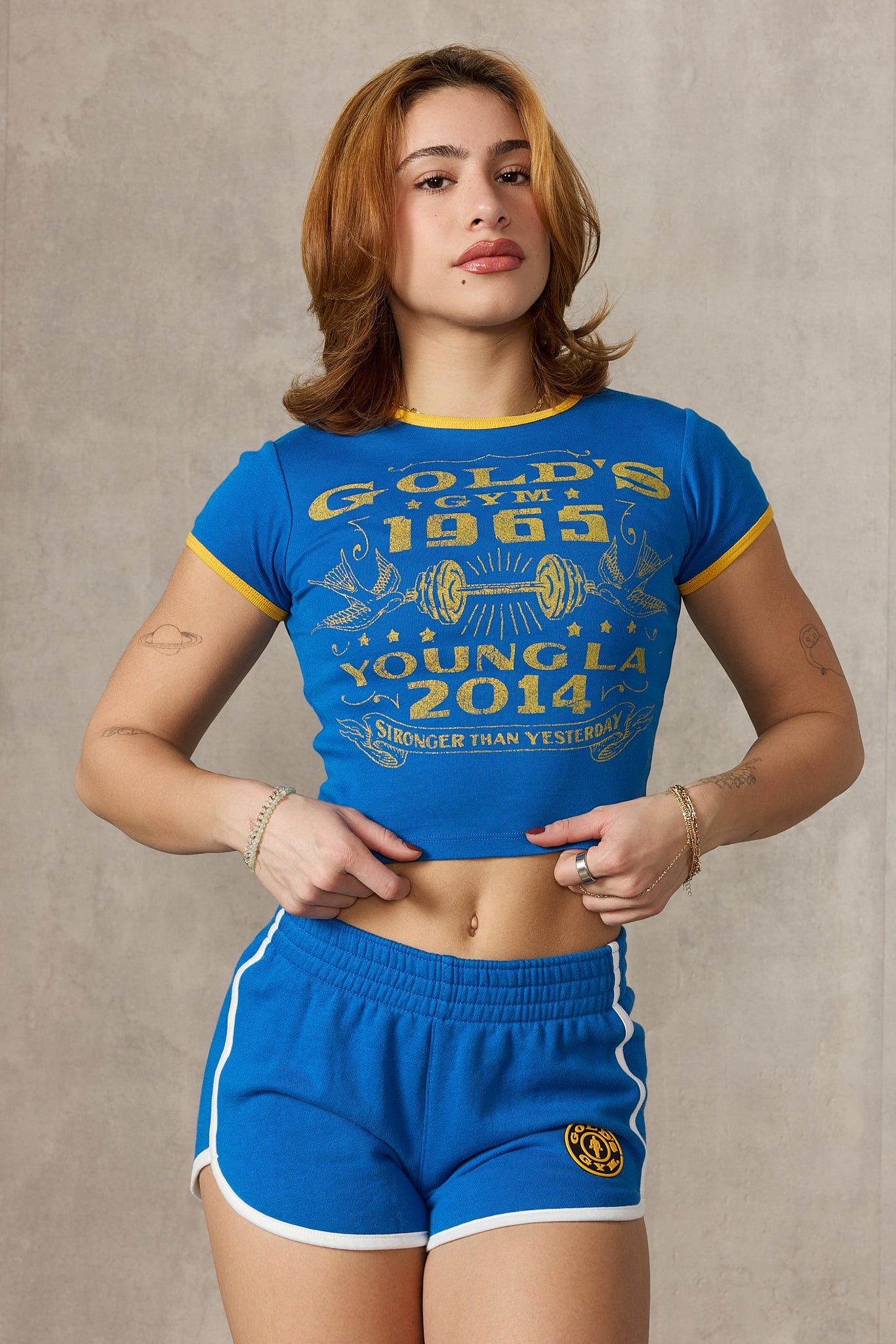 W471 Gold's Gym Ringer Baby Tee - Blue