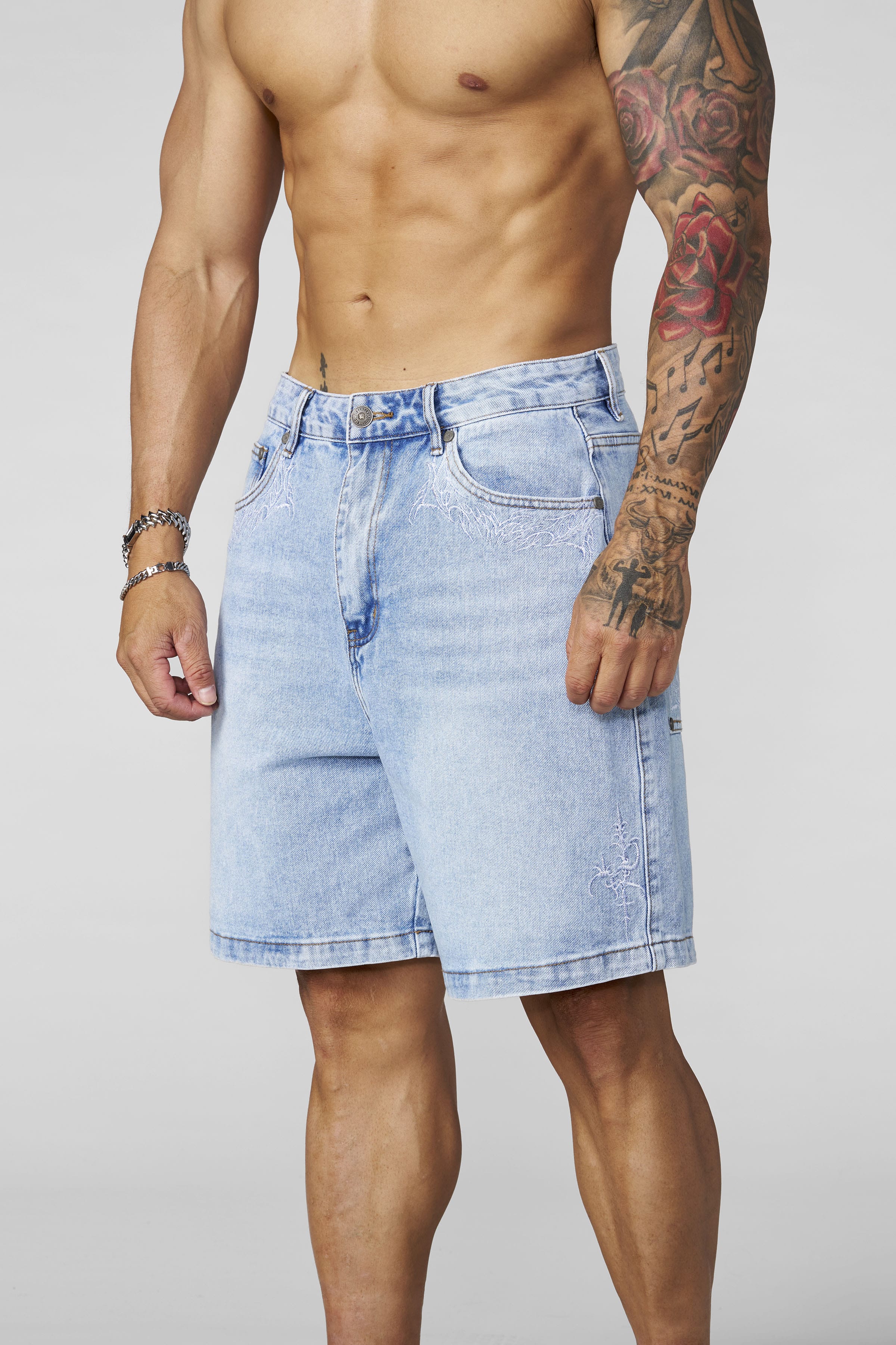 1025 - Phantom Embroidery Jorts - Blue Wash