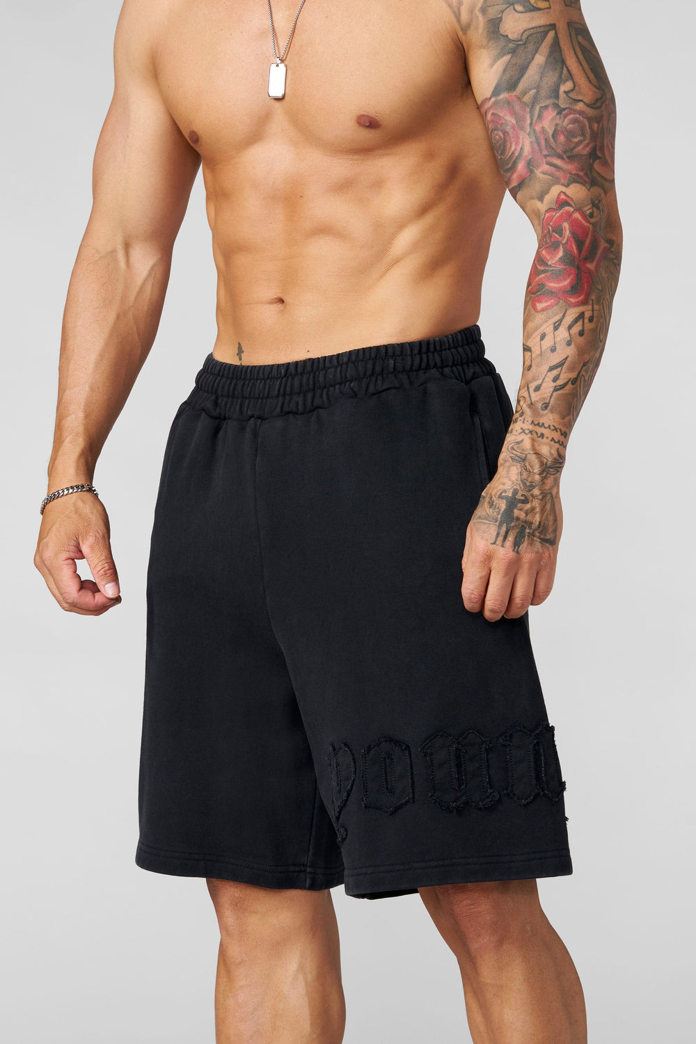 1027 - Patchwork Shorts - Black Wash