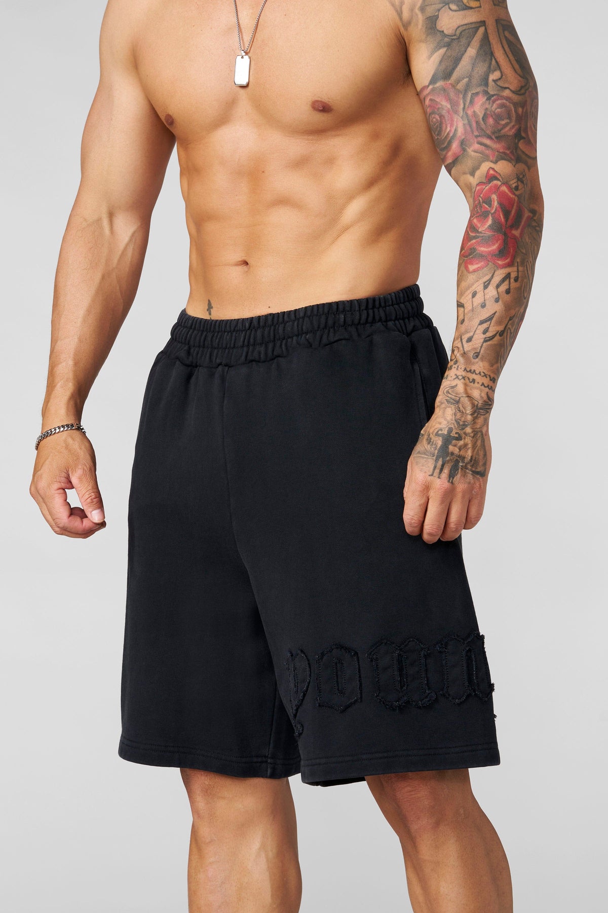1027 - Patchwork Shorts - Black Wash