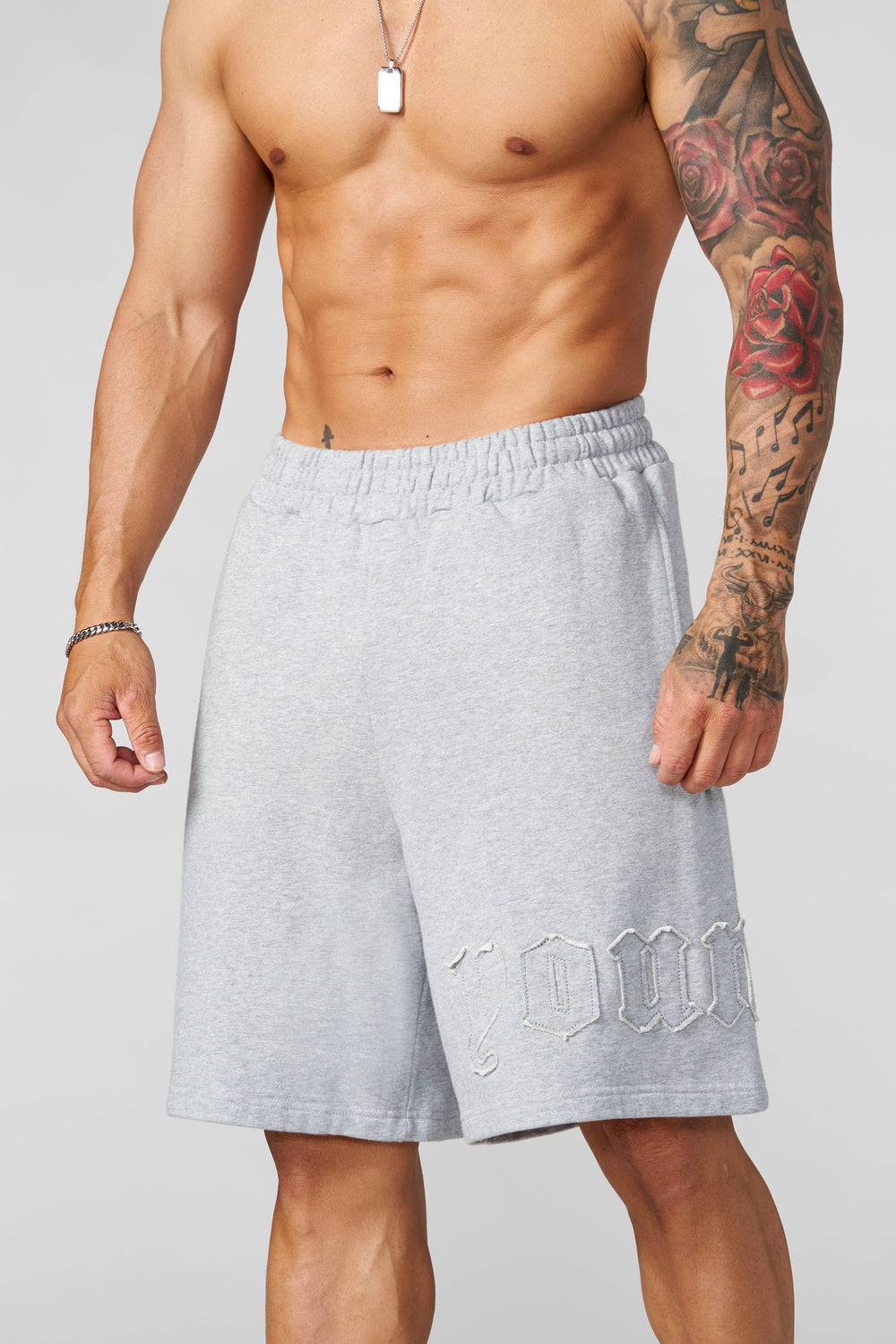 1027 - Patchwork Shorts - Heather Grey