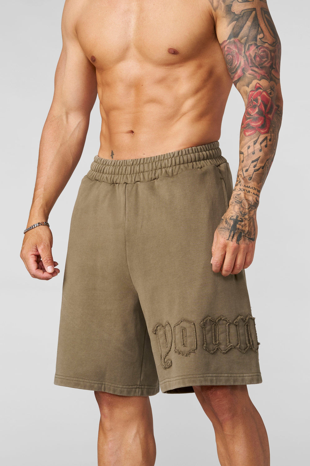 1027 - Patchwork Shorts - Olive Brown Wash
