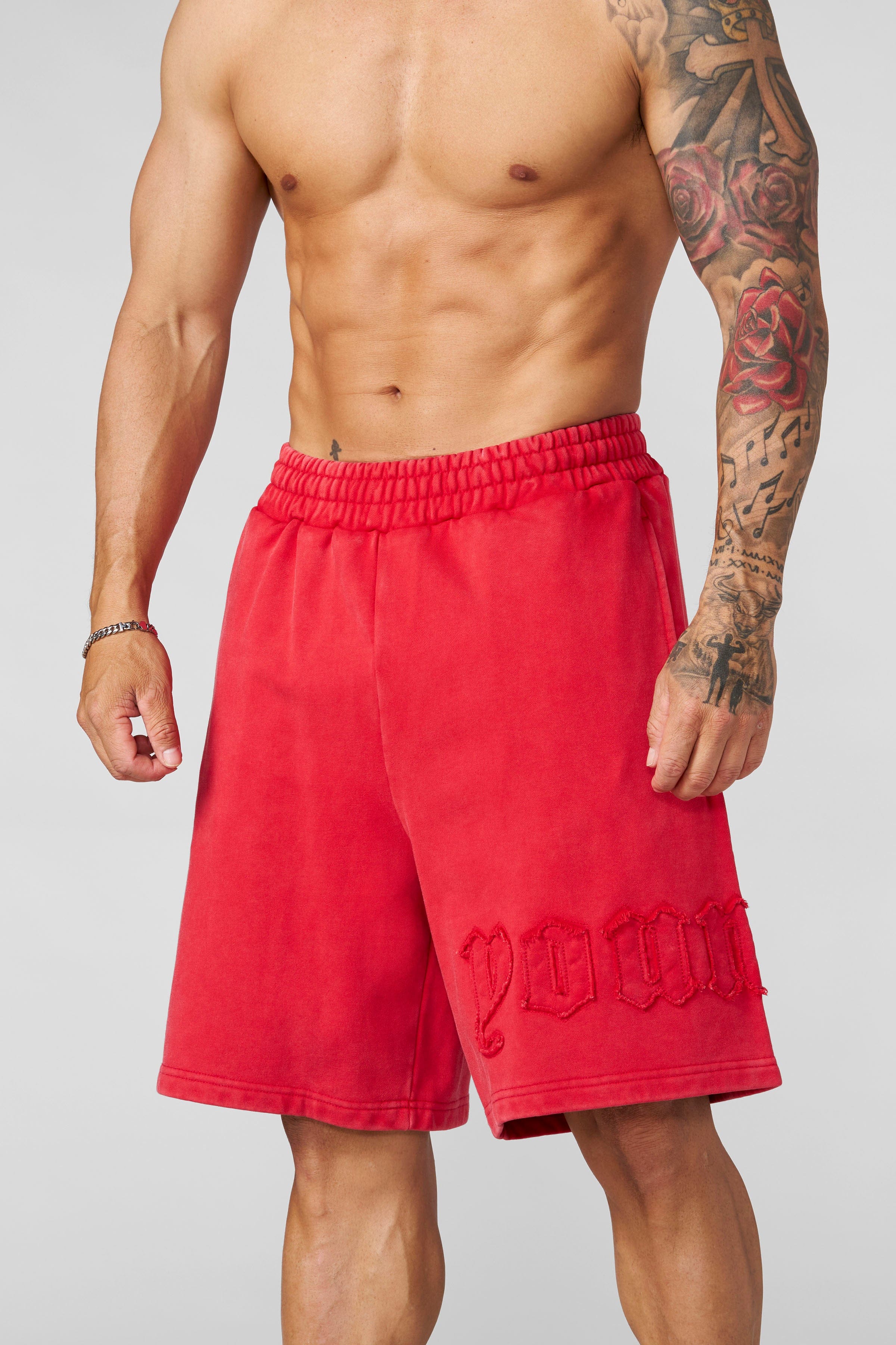 1027 - Patchwork Shorts - Red