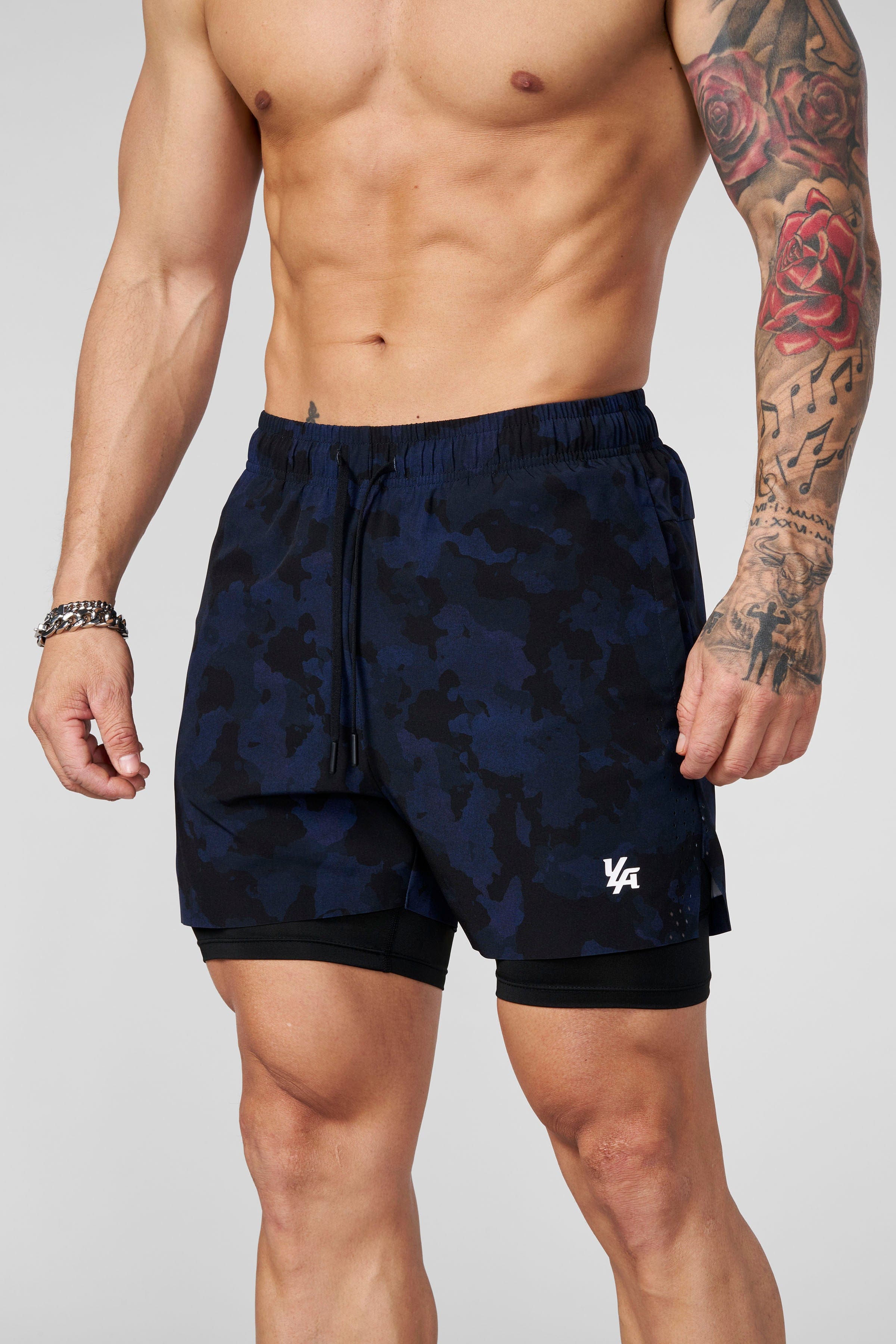 1047 - Camo Compression Shorts - Navy Black Camo