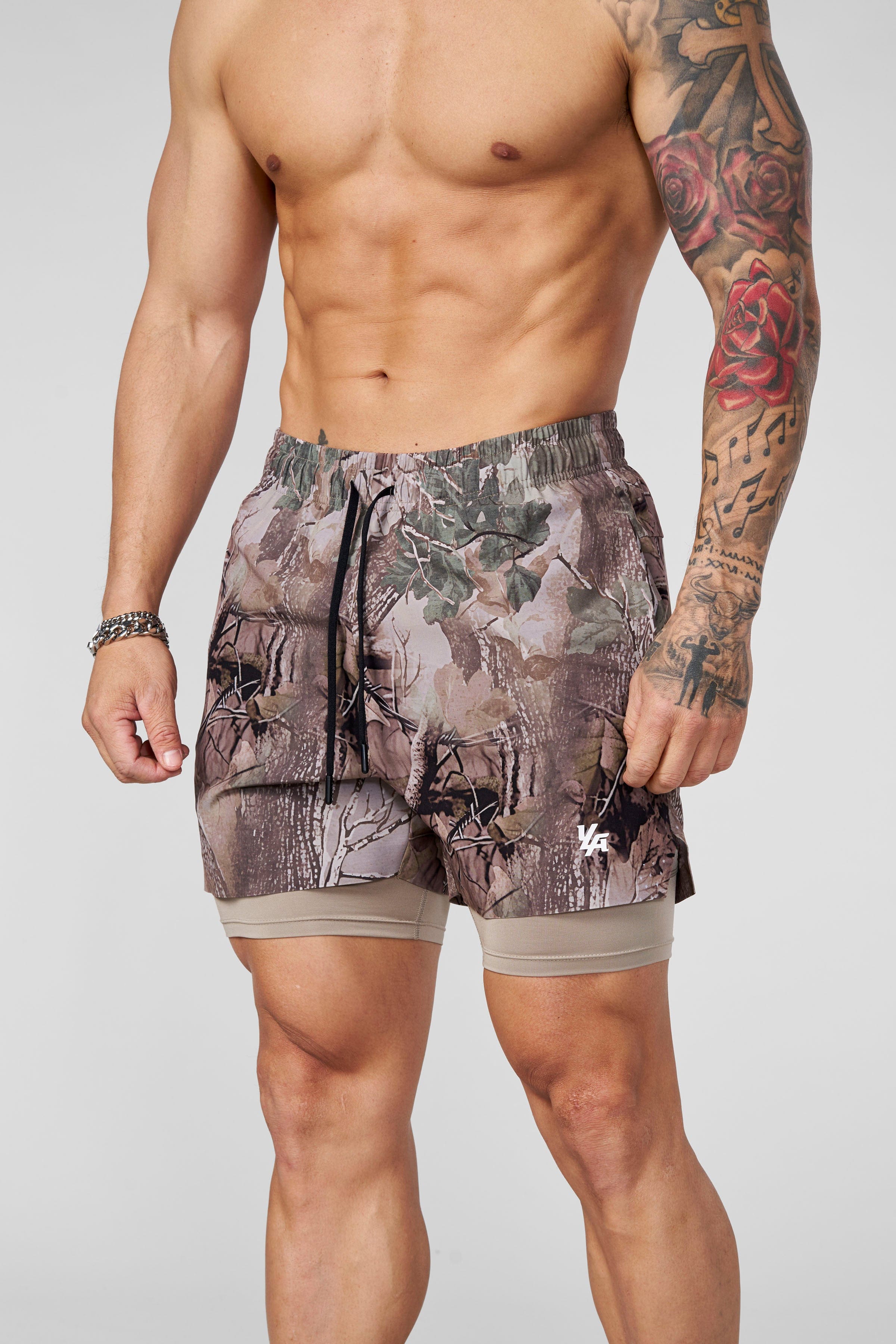 1047 - Camo Compression Shorts - Beige Tree Camo