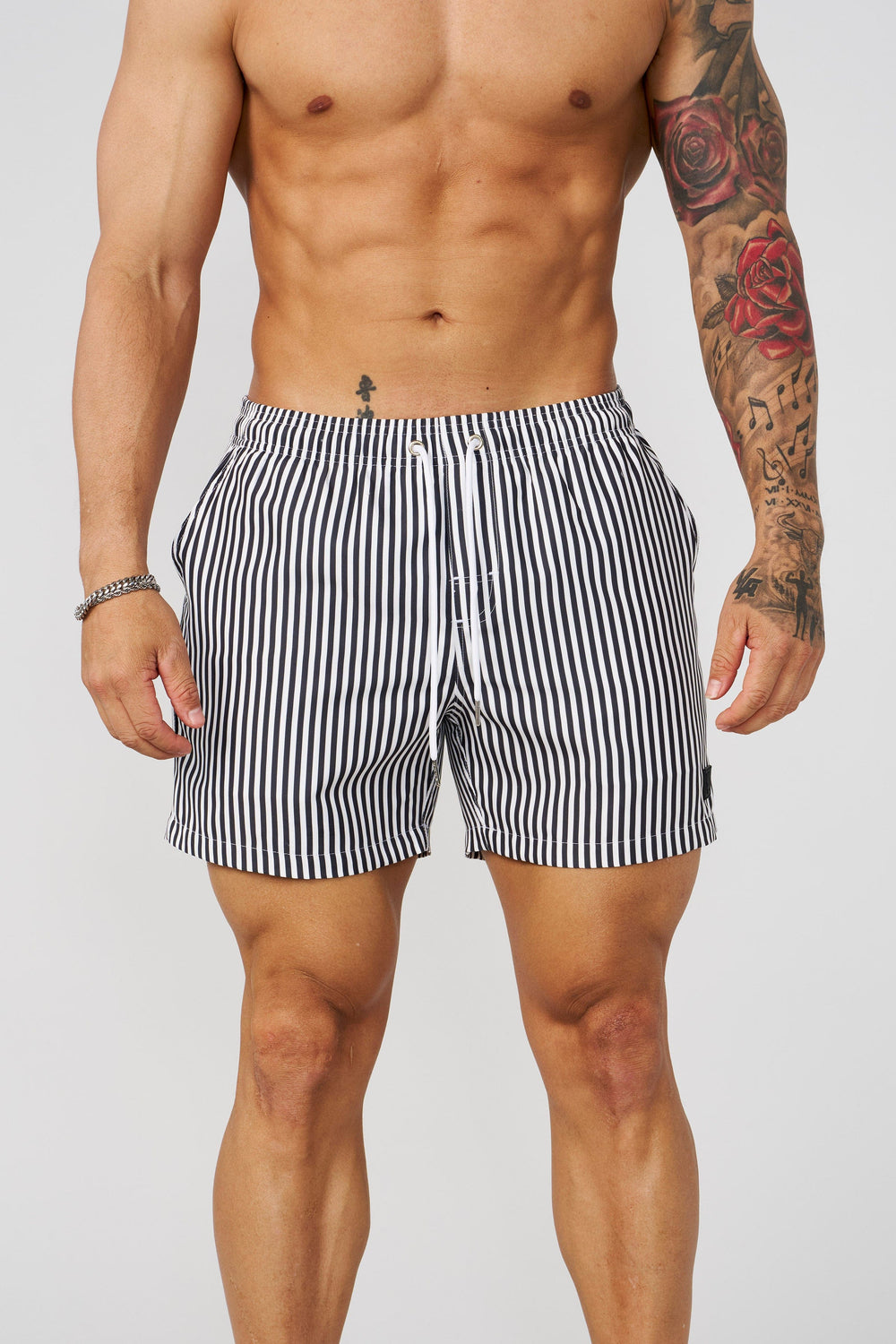 1056 - Striped Swim Shorts - Black