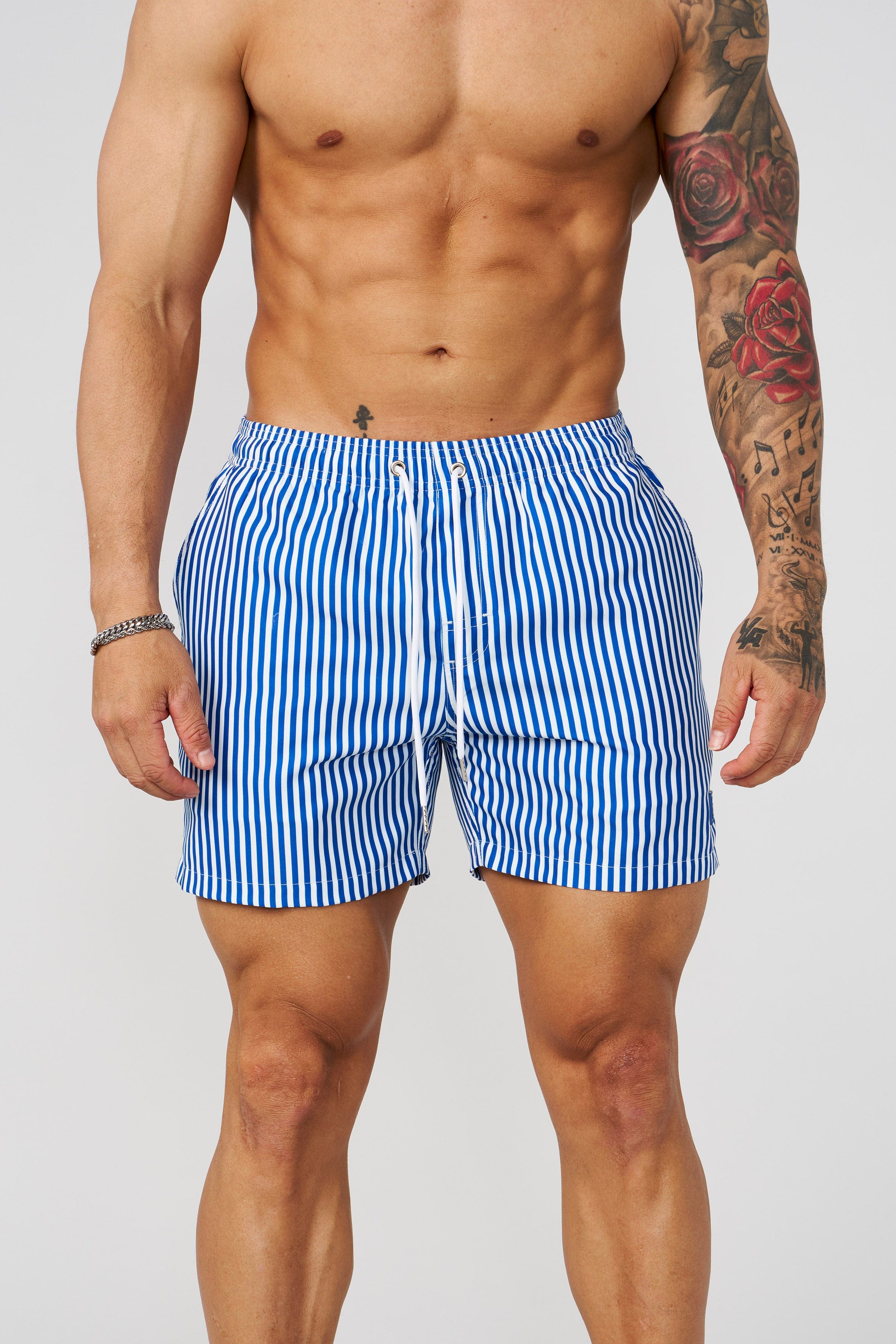 1056 - Striped Swim Shorts - Blue