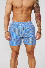 1056 - Striped Swim Shorts - Blue