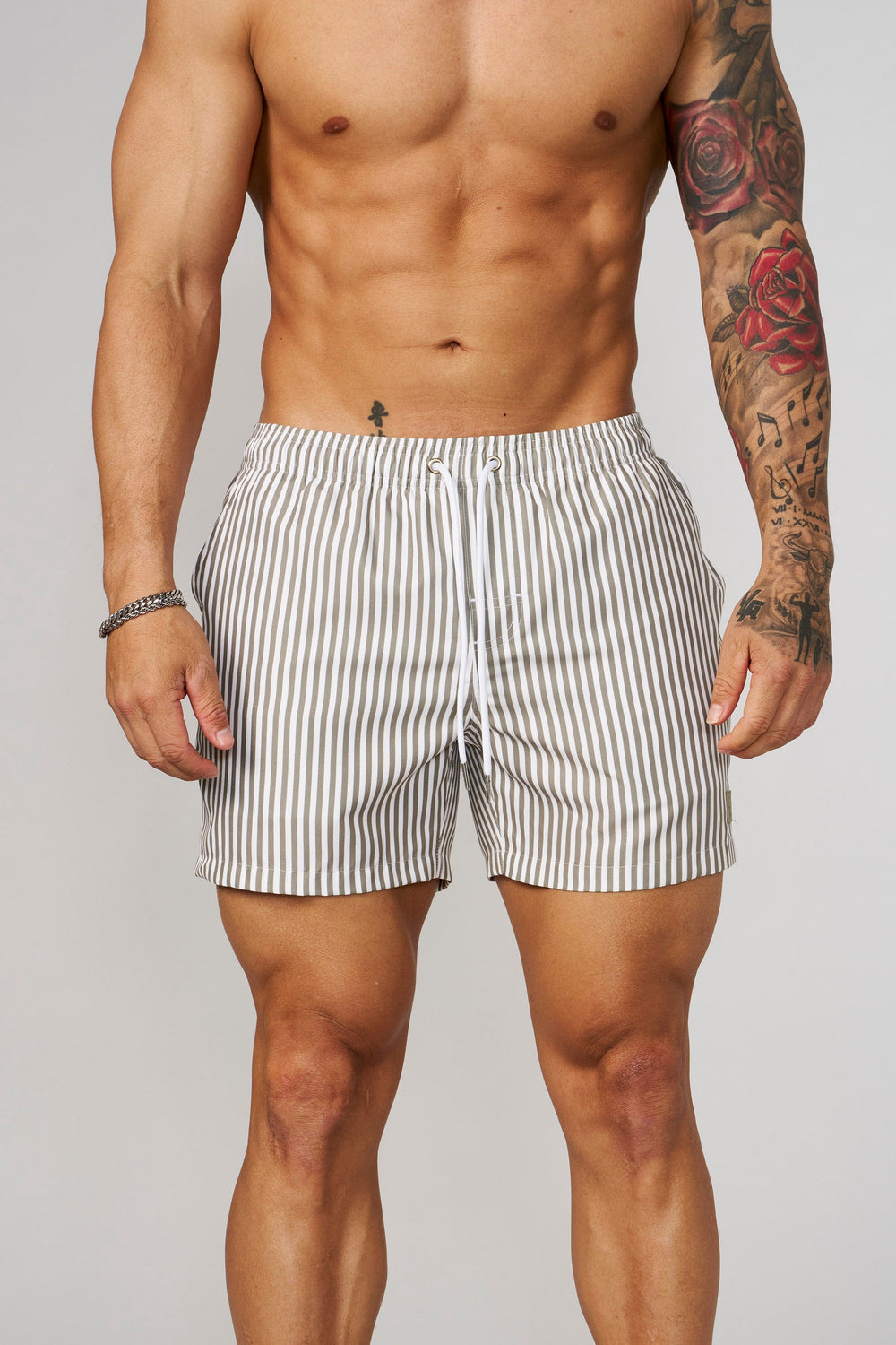 1056 - Striped Swim Shorts - Green