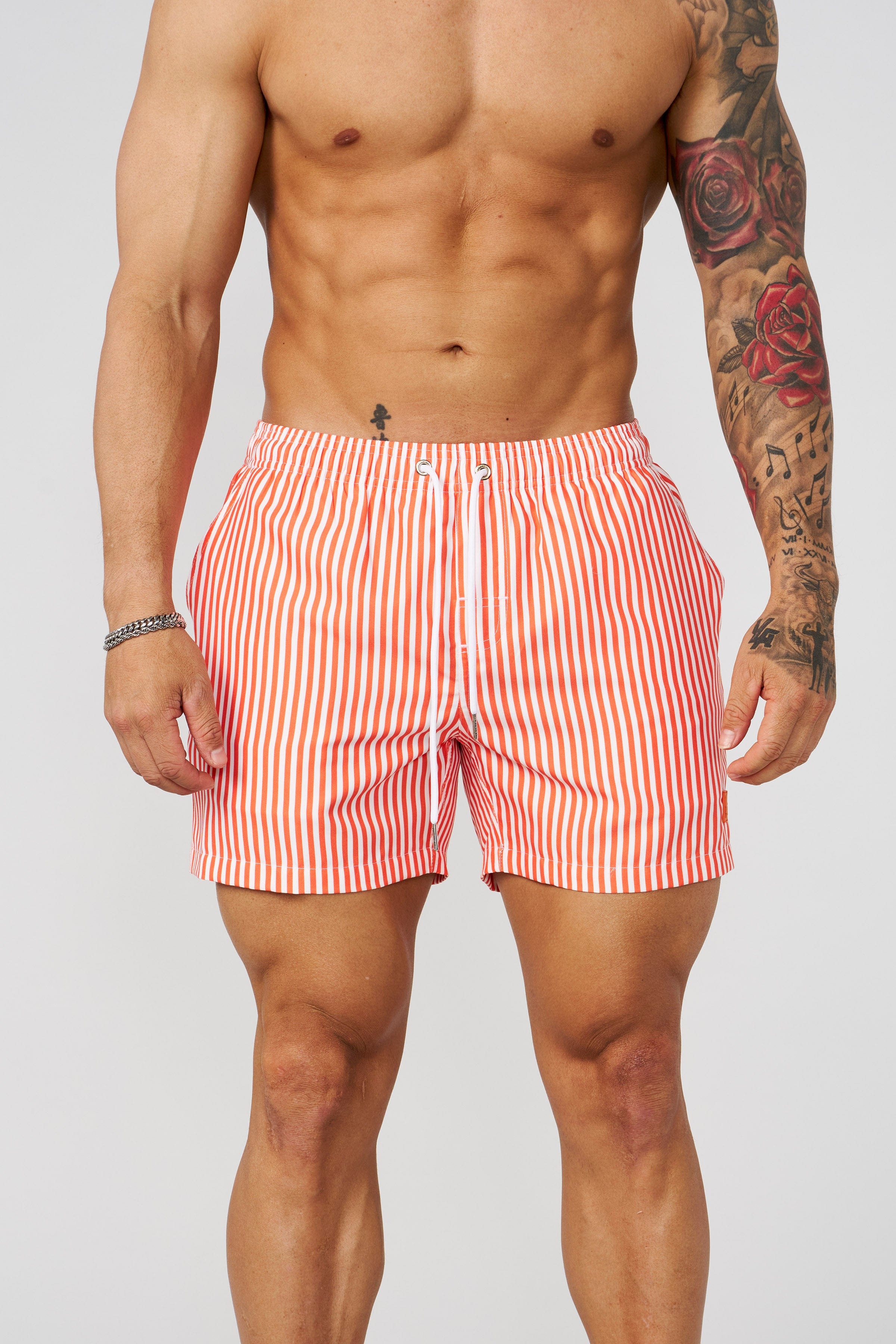 1056 - Striped Swim Shorts - Orange
