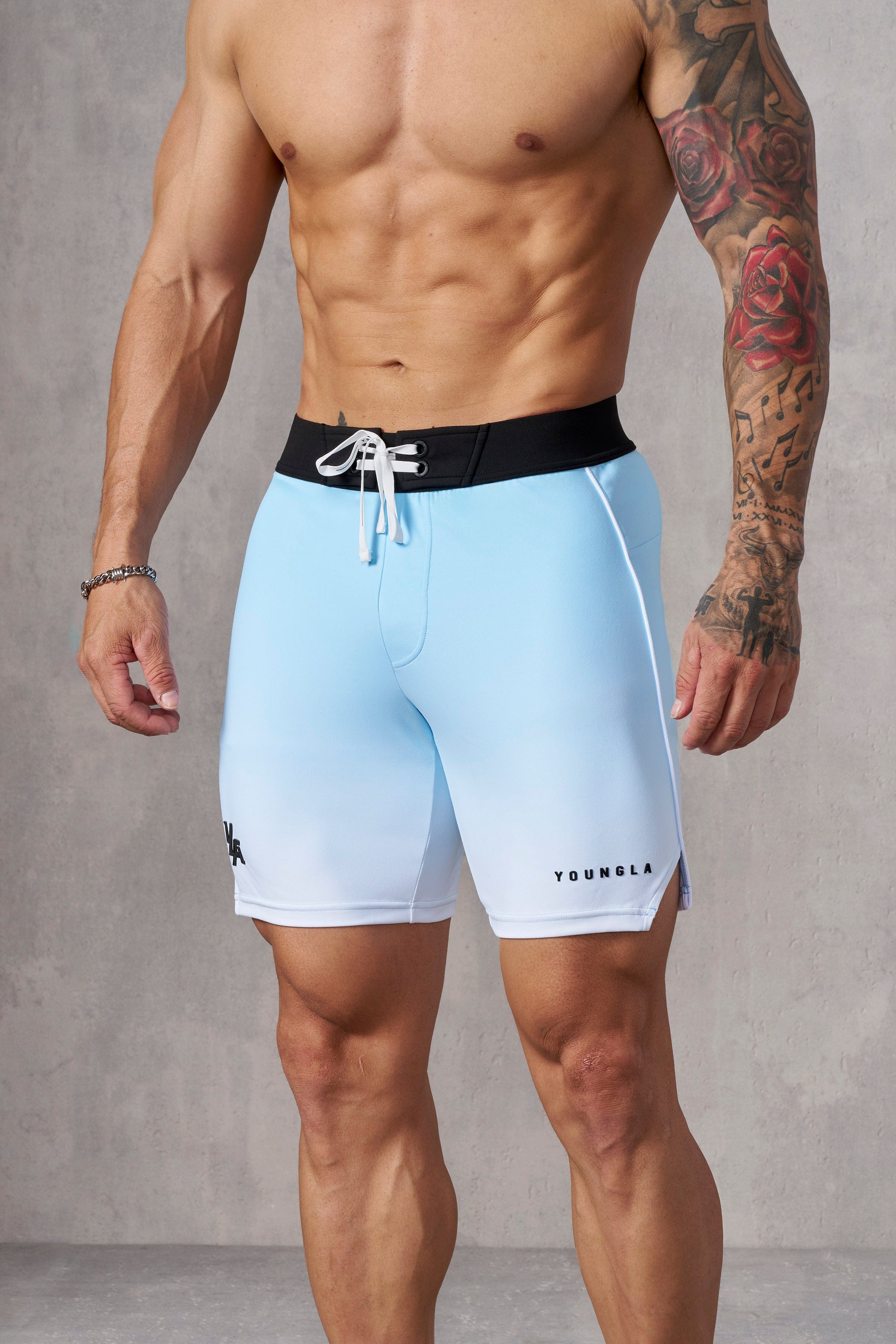 1067 - Men's physique Stage Shorts - Sky Blue