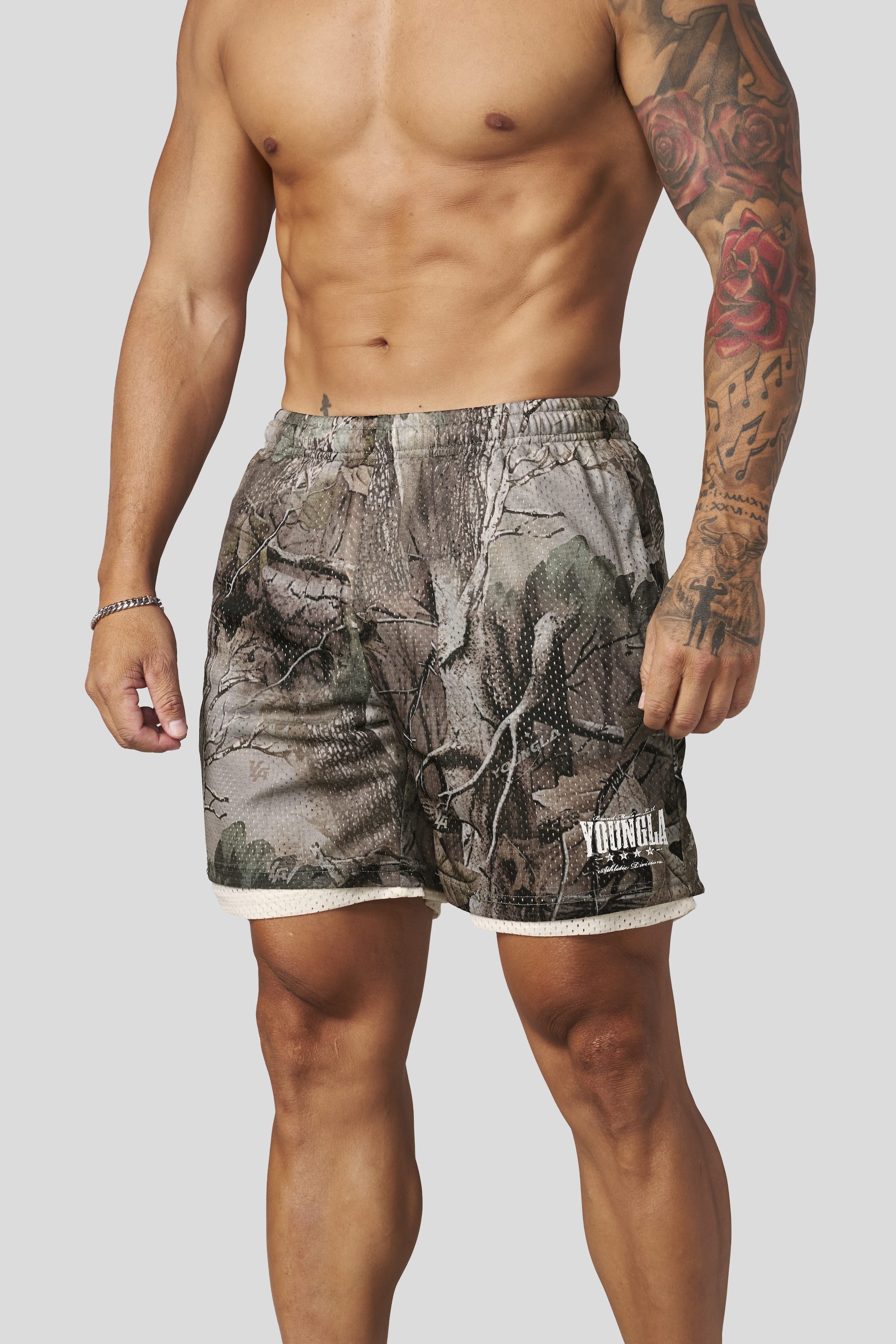1092 - Double Mesh Shorts - Beige Tree Camo