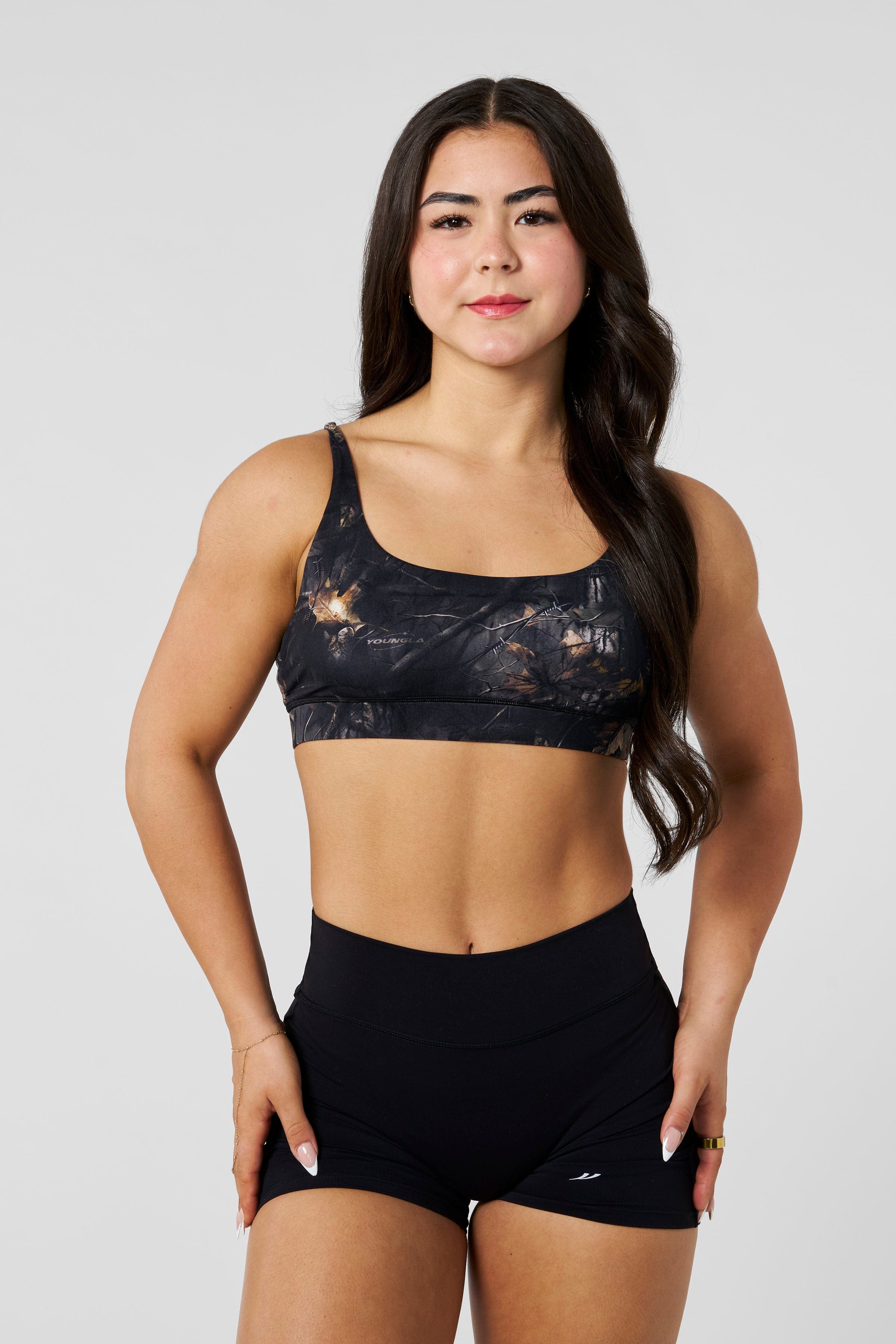 W3161 - Camo Urban Sports Bra - Black Barbed Wire Camo