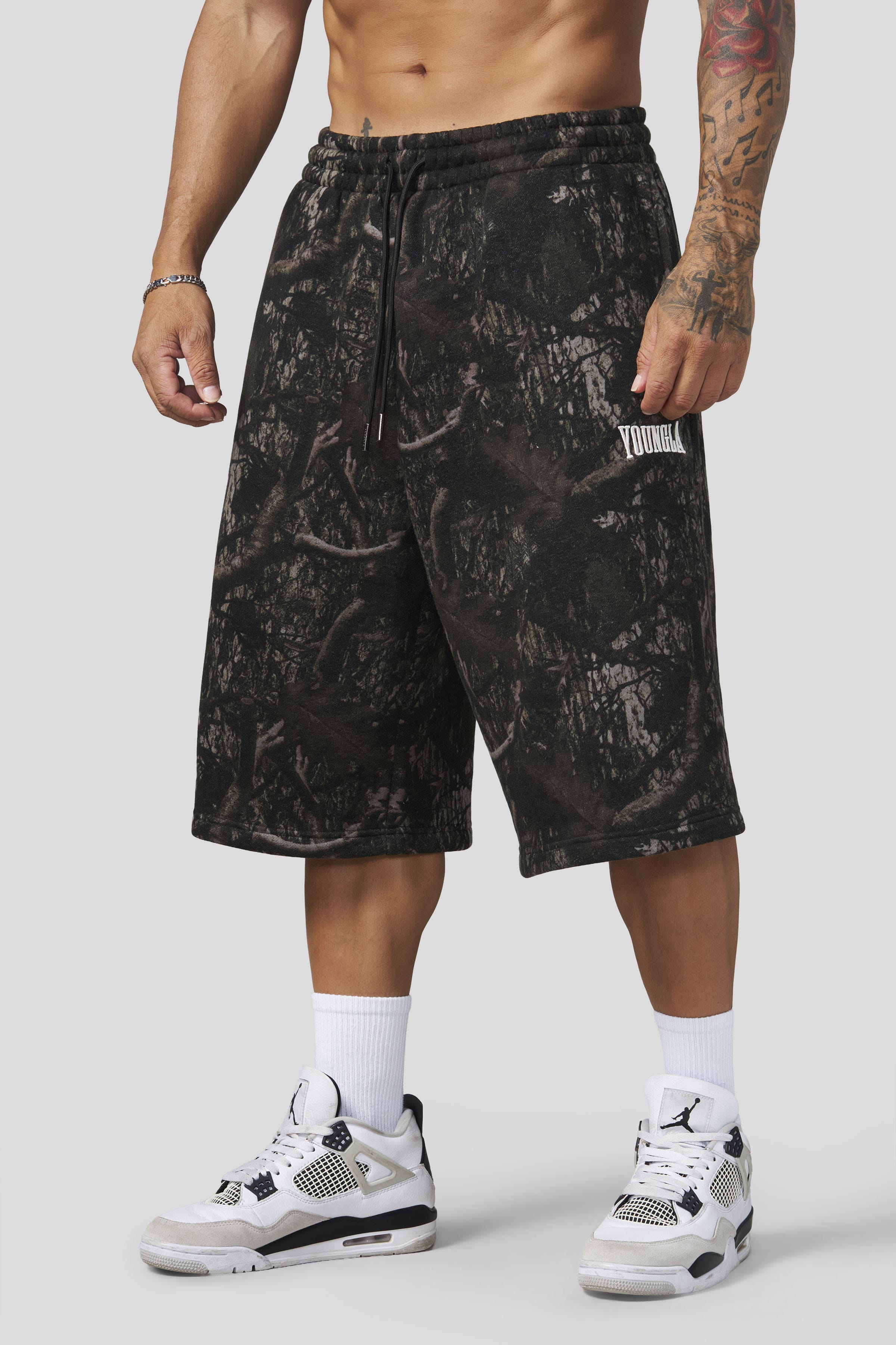 1107 - Extra Long Baggy Shorts - Dark Tree Camo