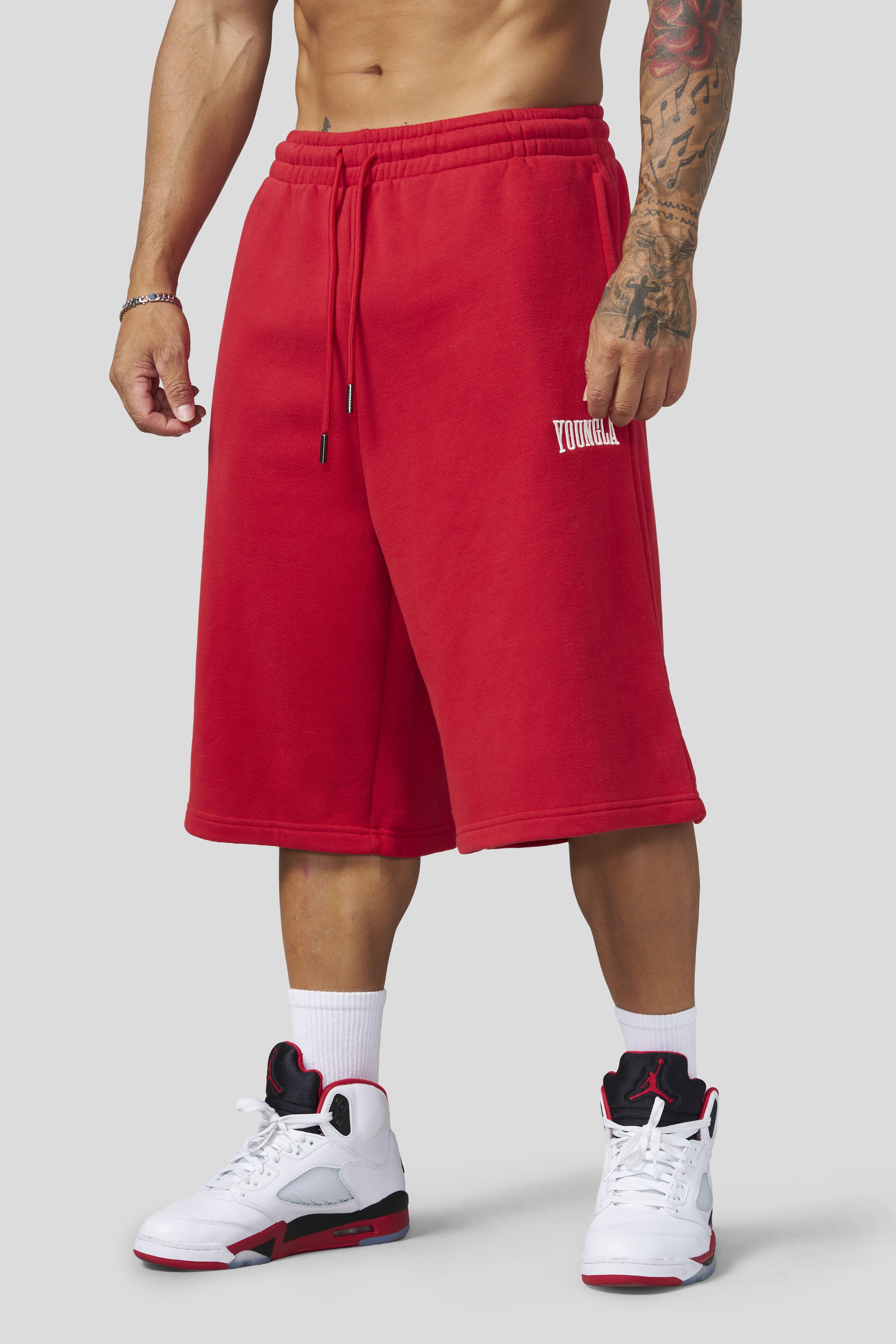 1107 - Extra Long Baggy Shorts - Red