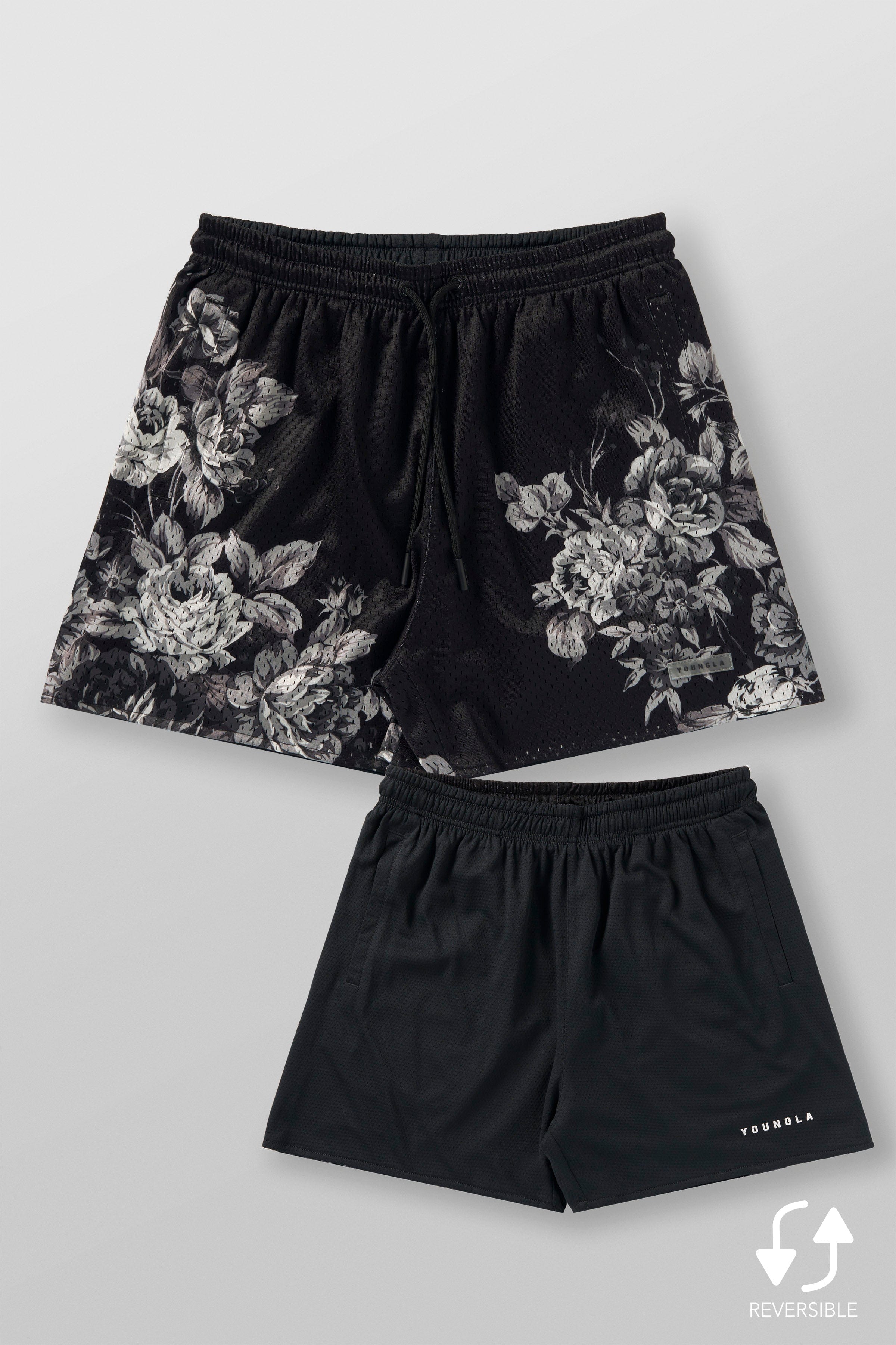 1111 - Skulls & Roses Reversible Shorts - Muted Flowers