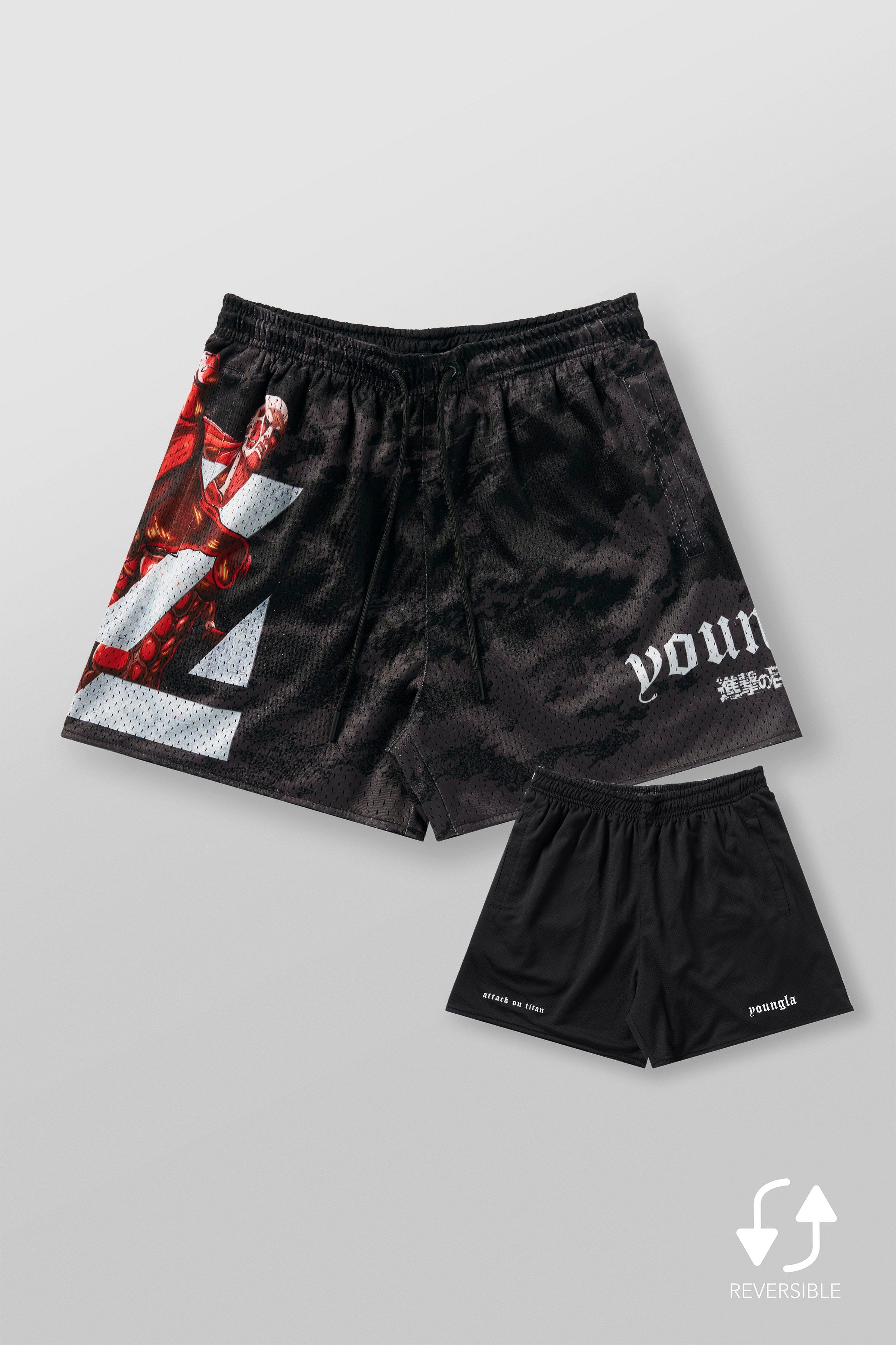 1126 - AOT© x YLA Mesh Shorts - Colossal Titan