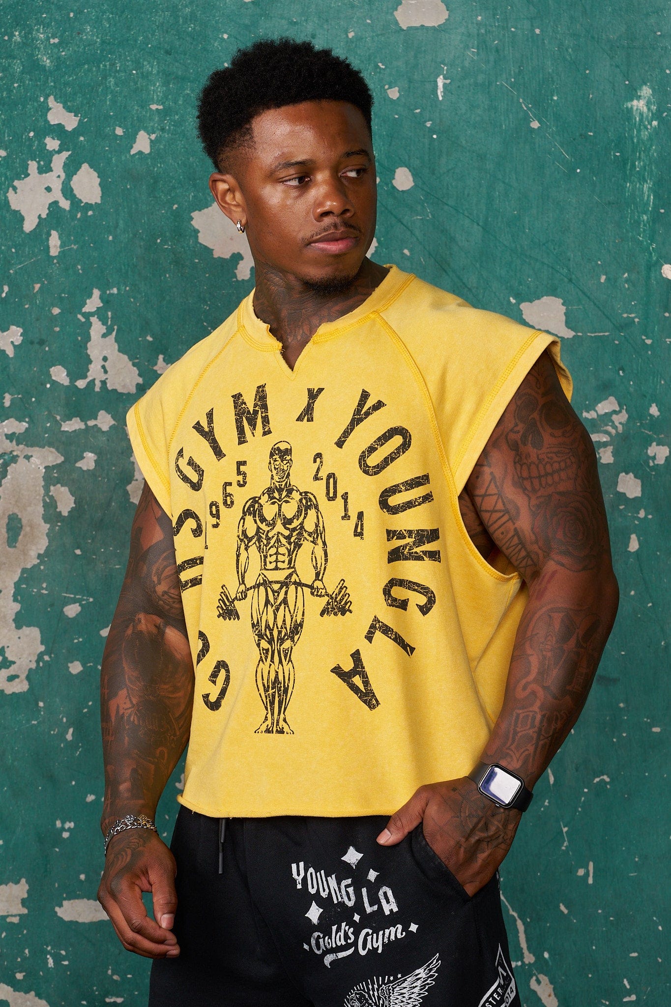 5069 - Golds Gym Vintage Cut Offs - Yellow Wash