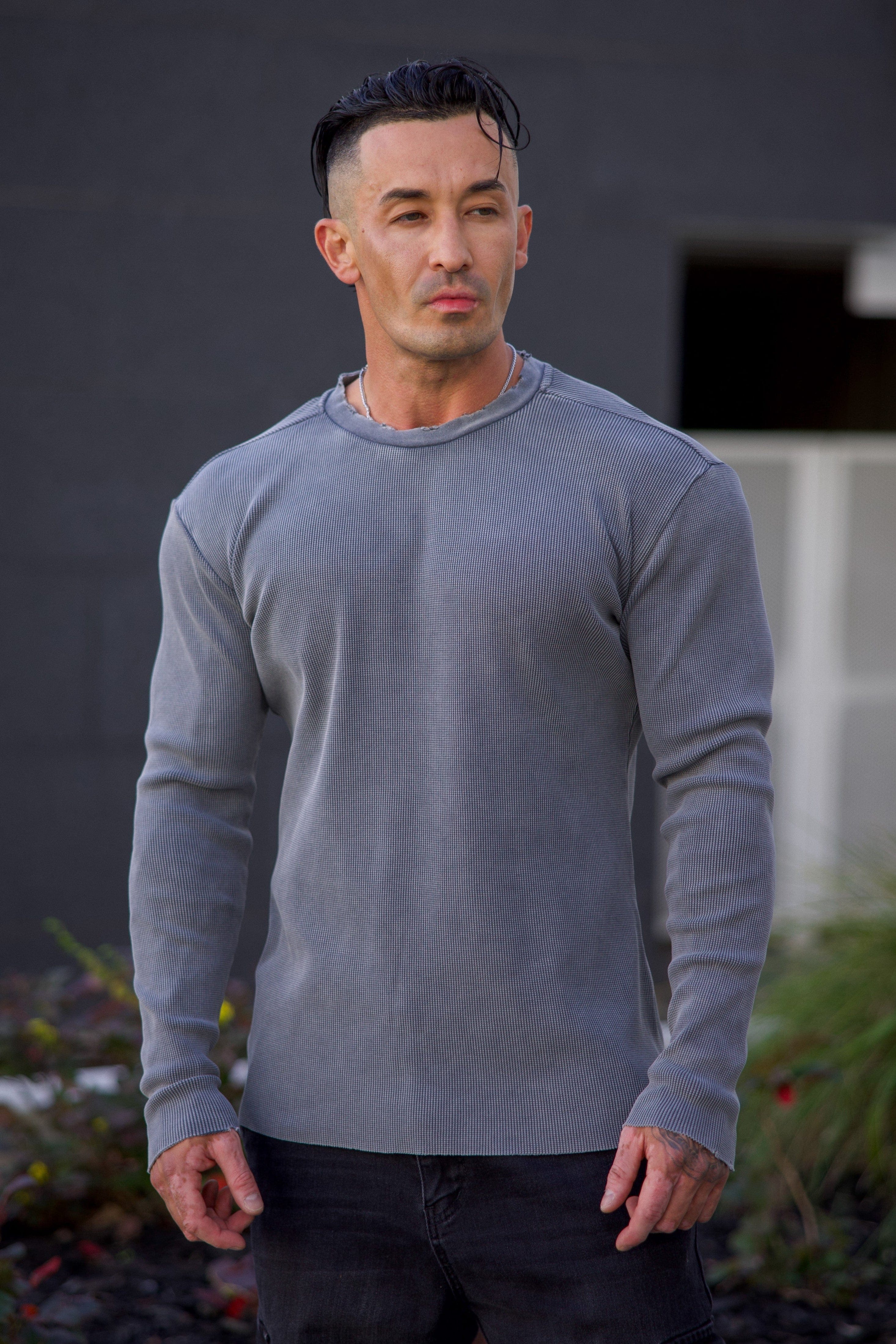 8094 - Tailored Waffle Longsleeves - Grey Wash