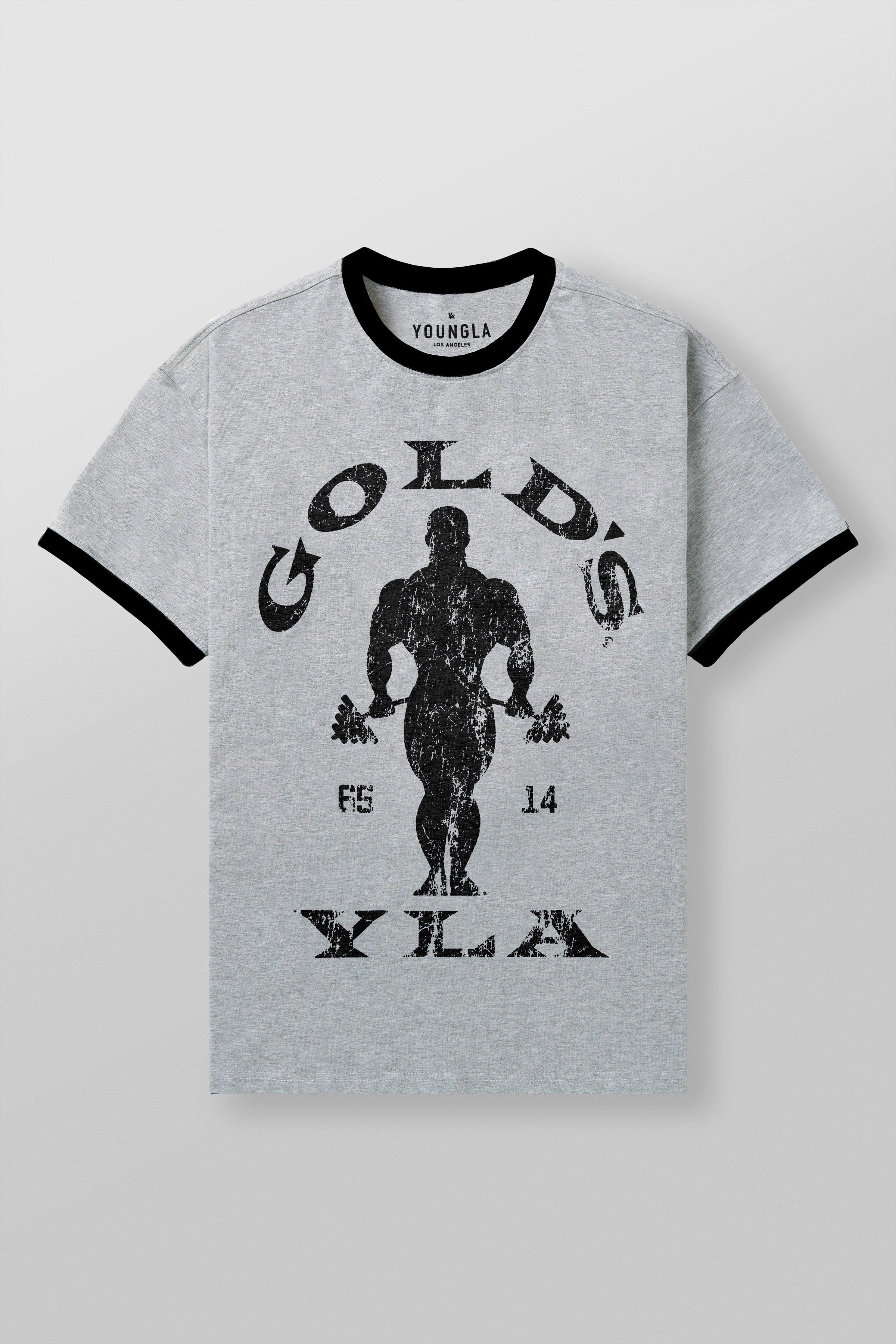 4009 - Golds Gym Ringer Tees - Heather Grey