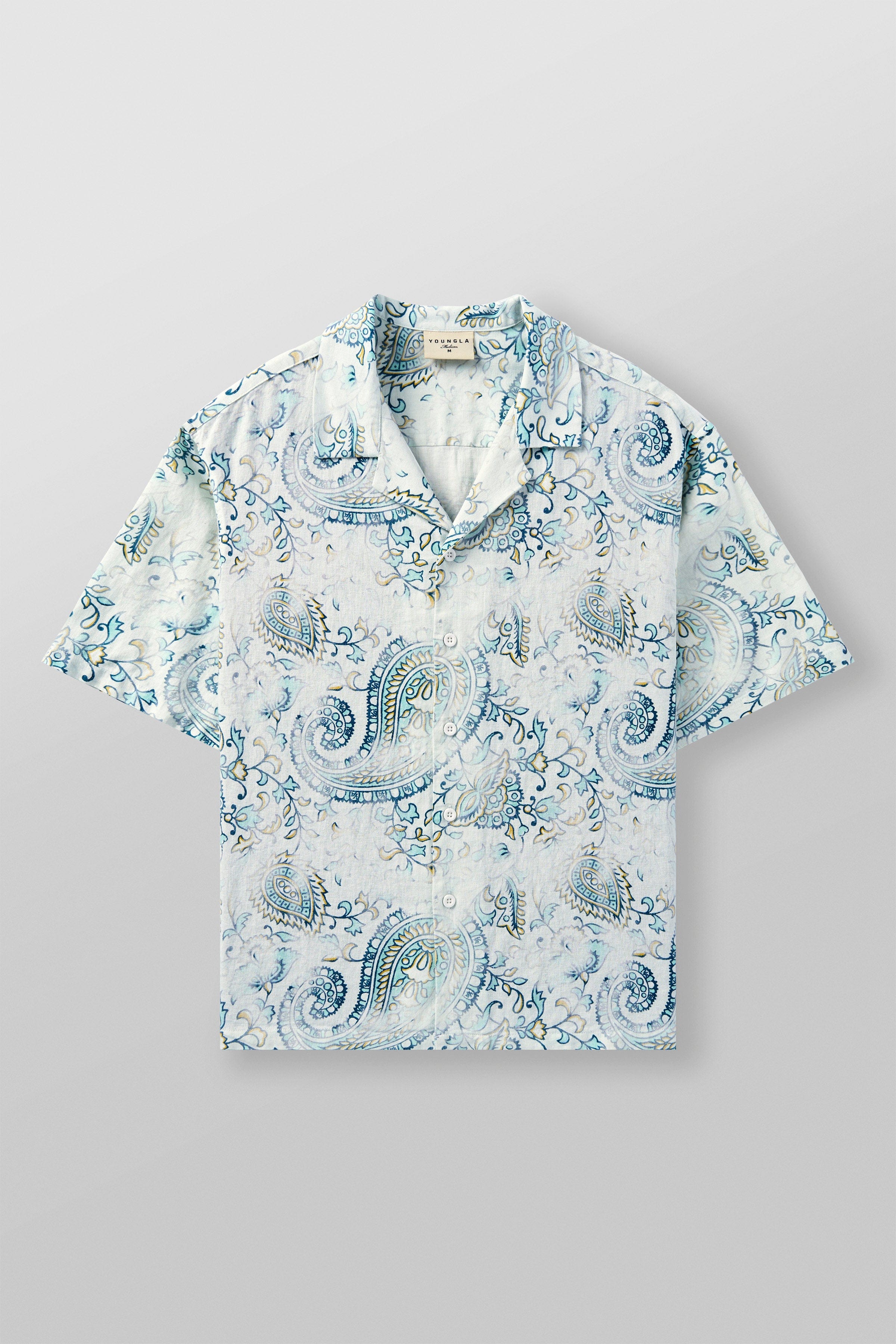 4093 - Mosaic Linen Button-Ups - Misty Teal