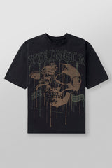 4116 - Floral Skull Tees - Black