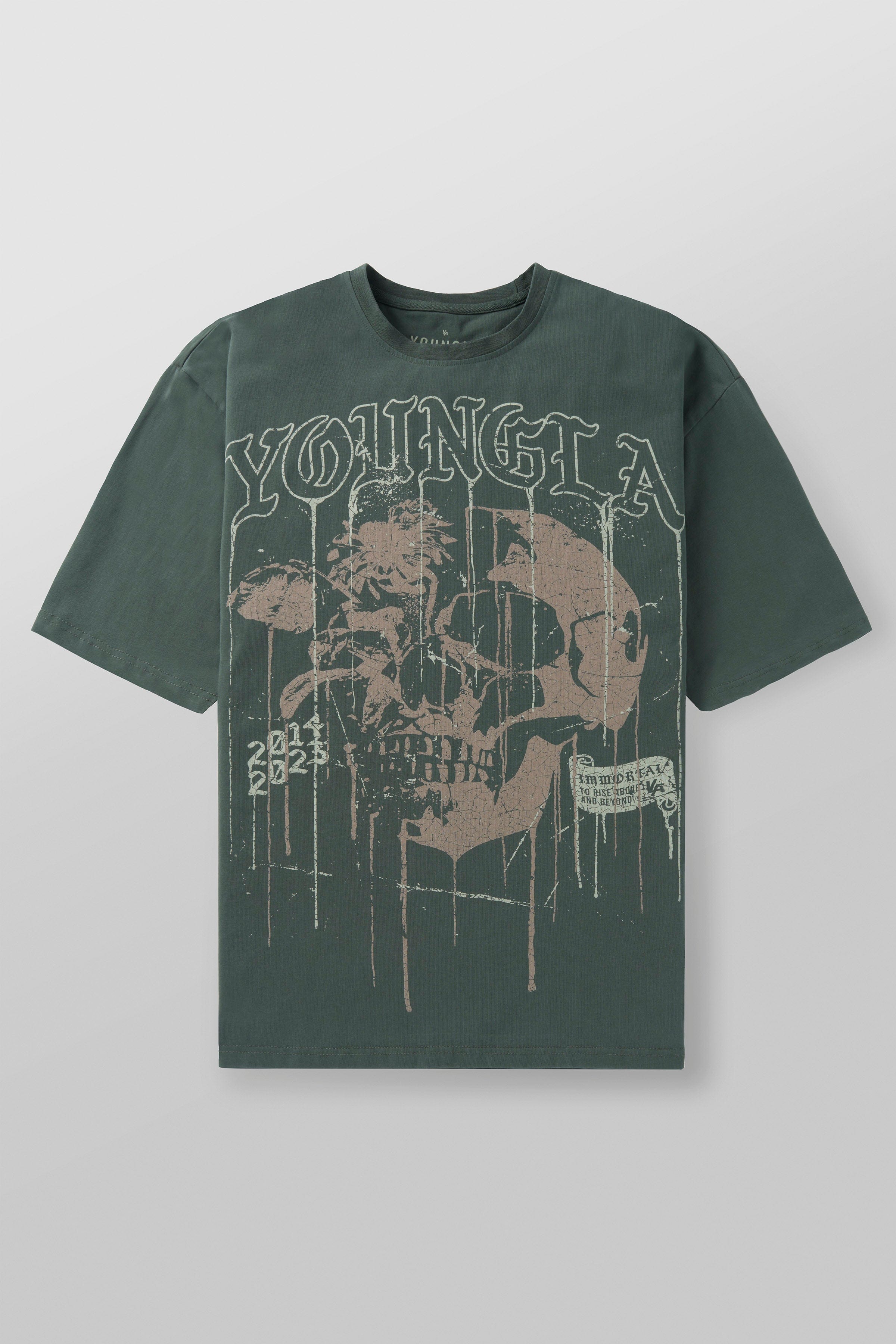 4116 - Floral Skull Tees - Forest Green