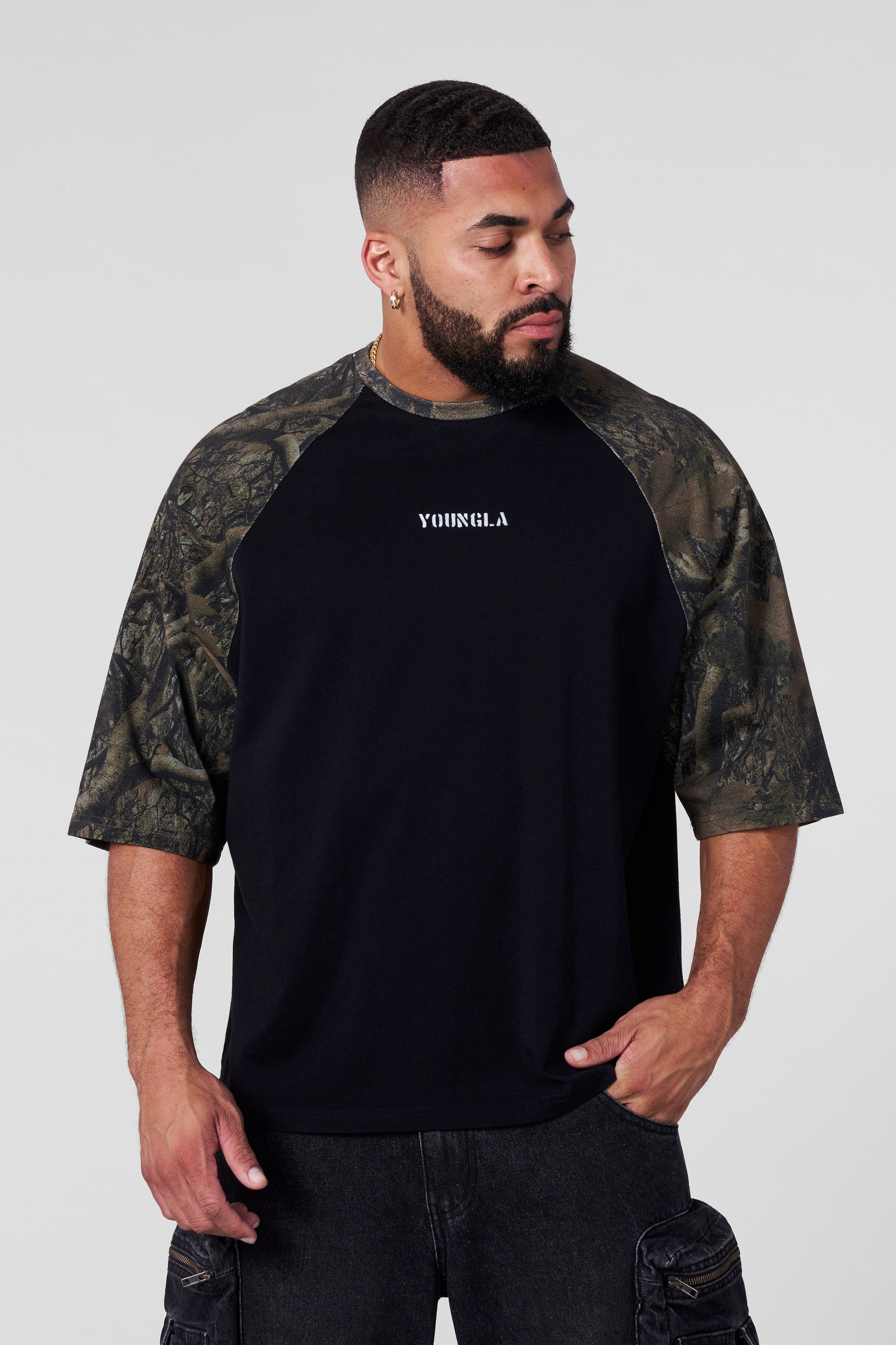 4139 - Oversized Baseball Tees - Black/Dark Tree Camo