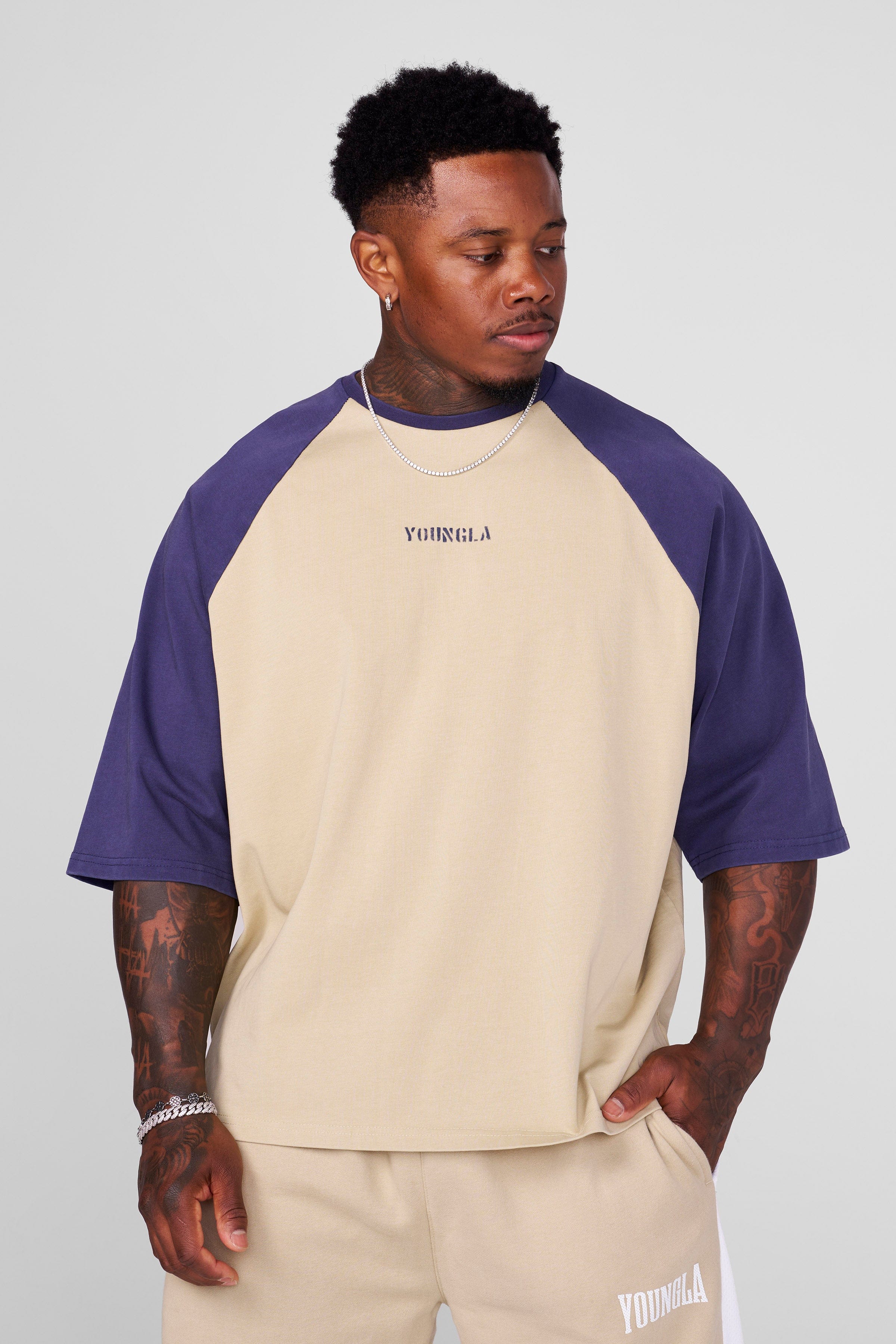 4139 - Oversized Baseball Tees - Tan/Navy