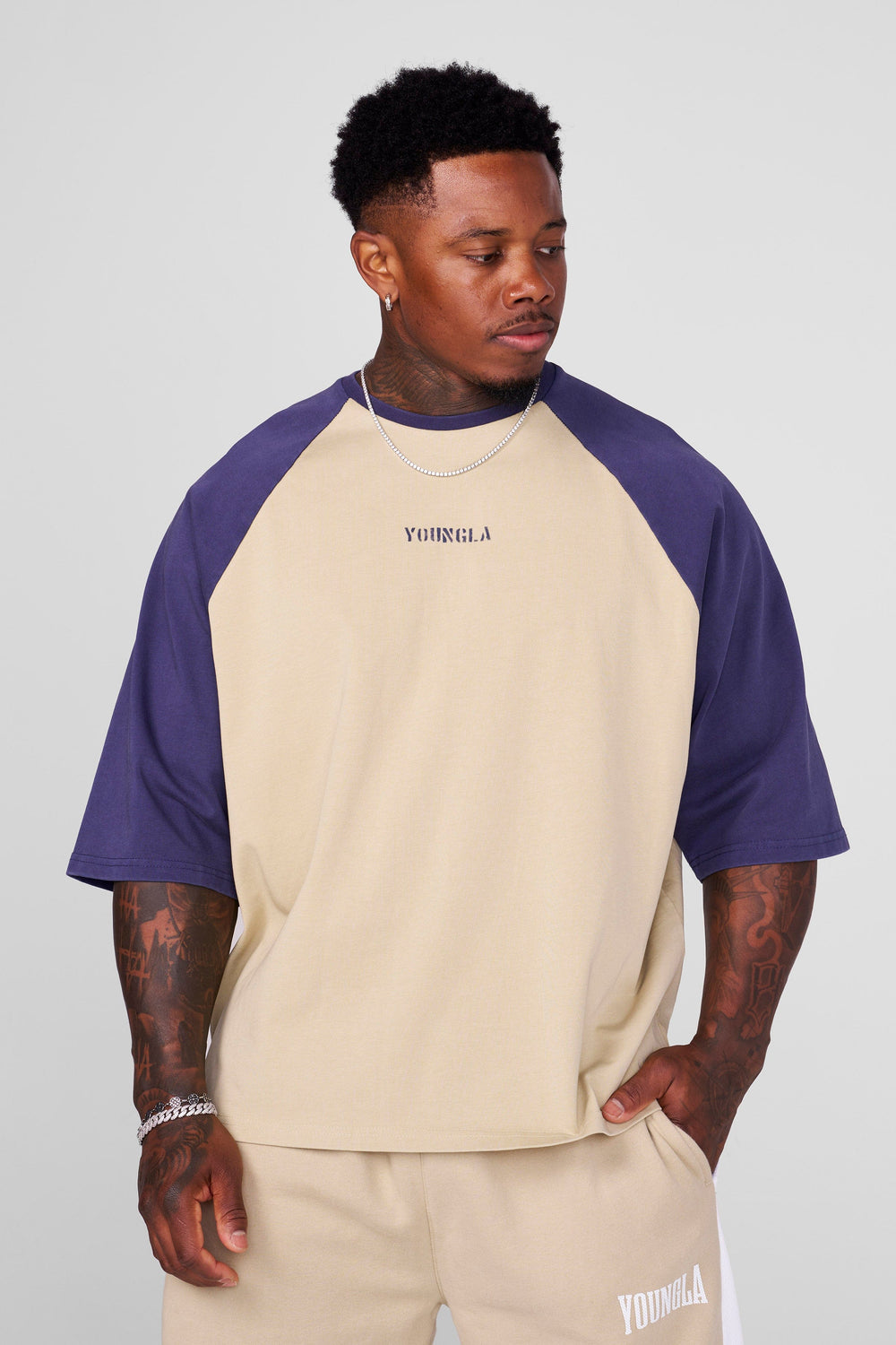 4139 - Oversized Baseball Tees - Tan/Navy