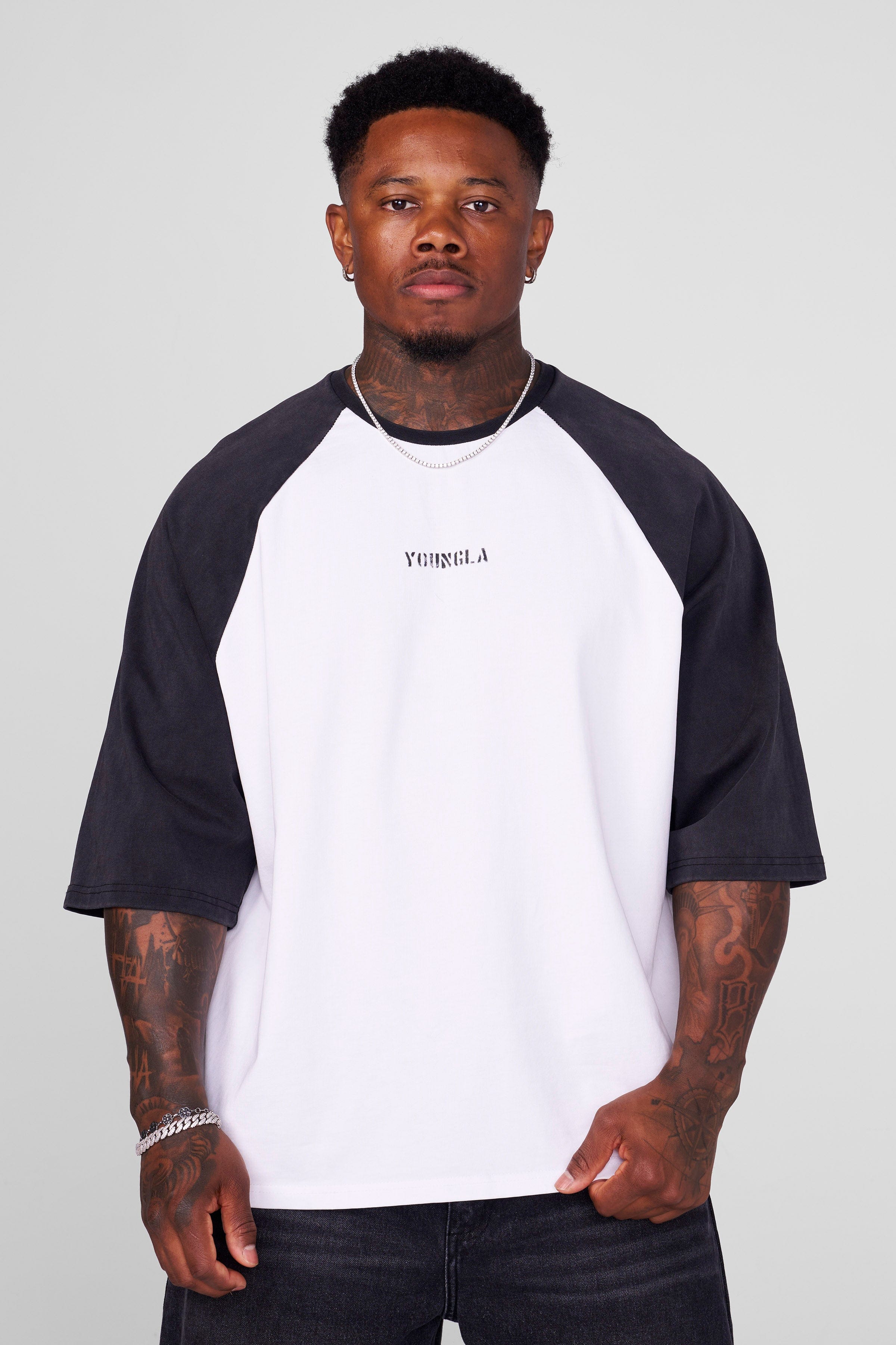 4139 - Oversized Baseball Tees - White/Black