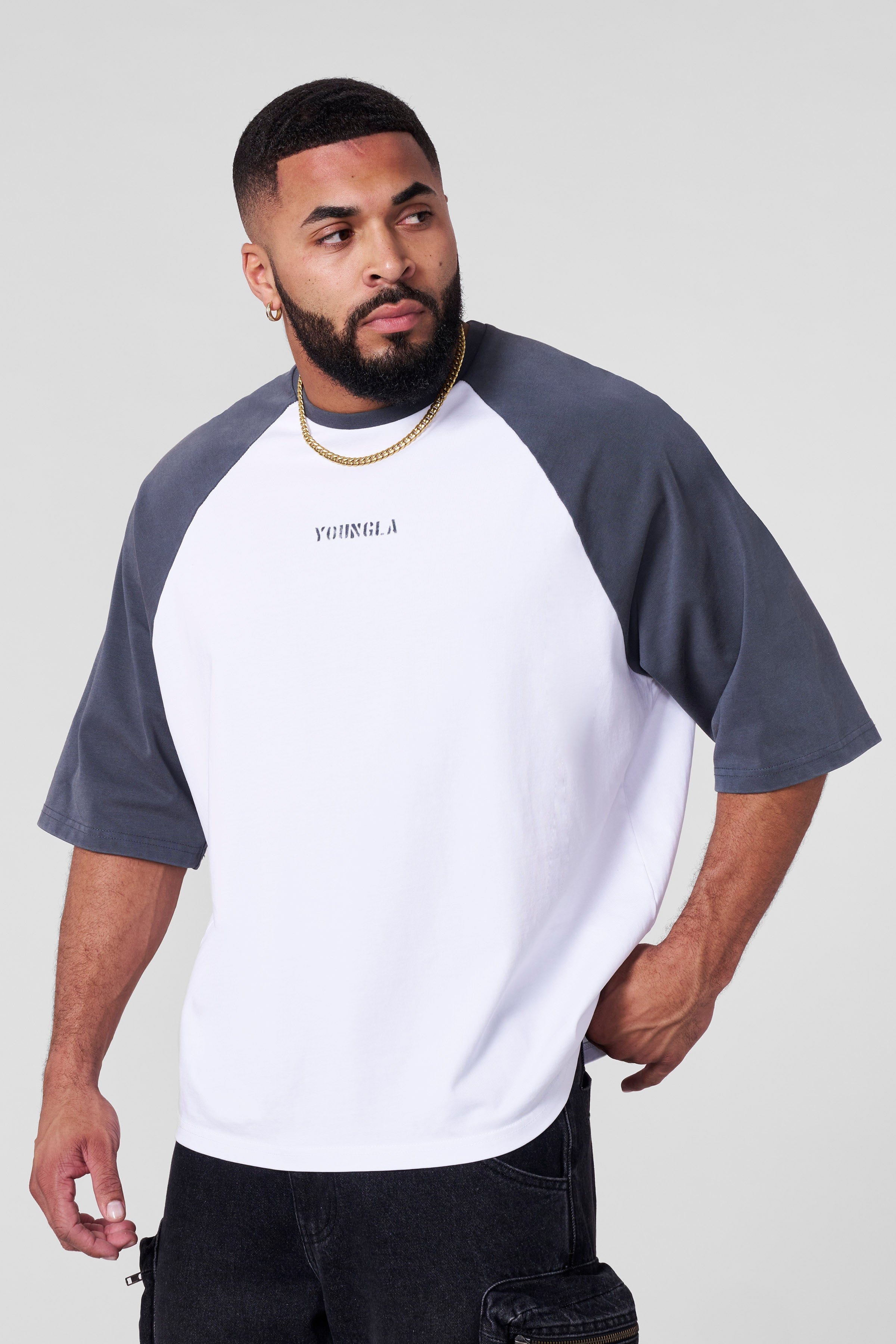 4139 - Oversized Baseball Tees - White/Teal